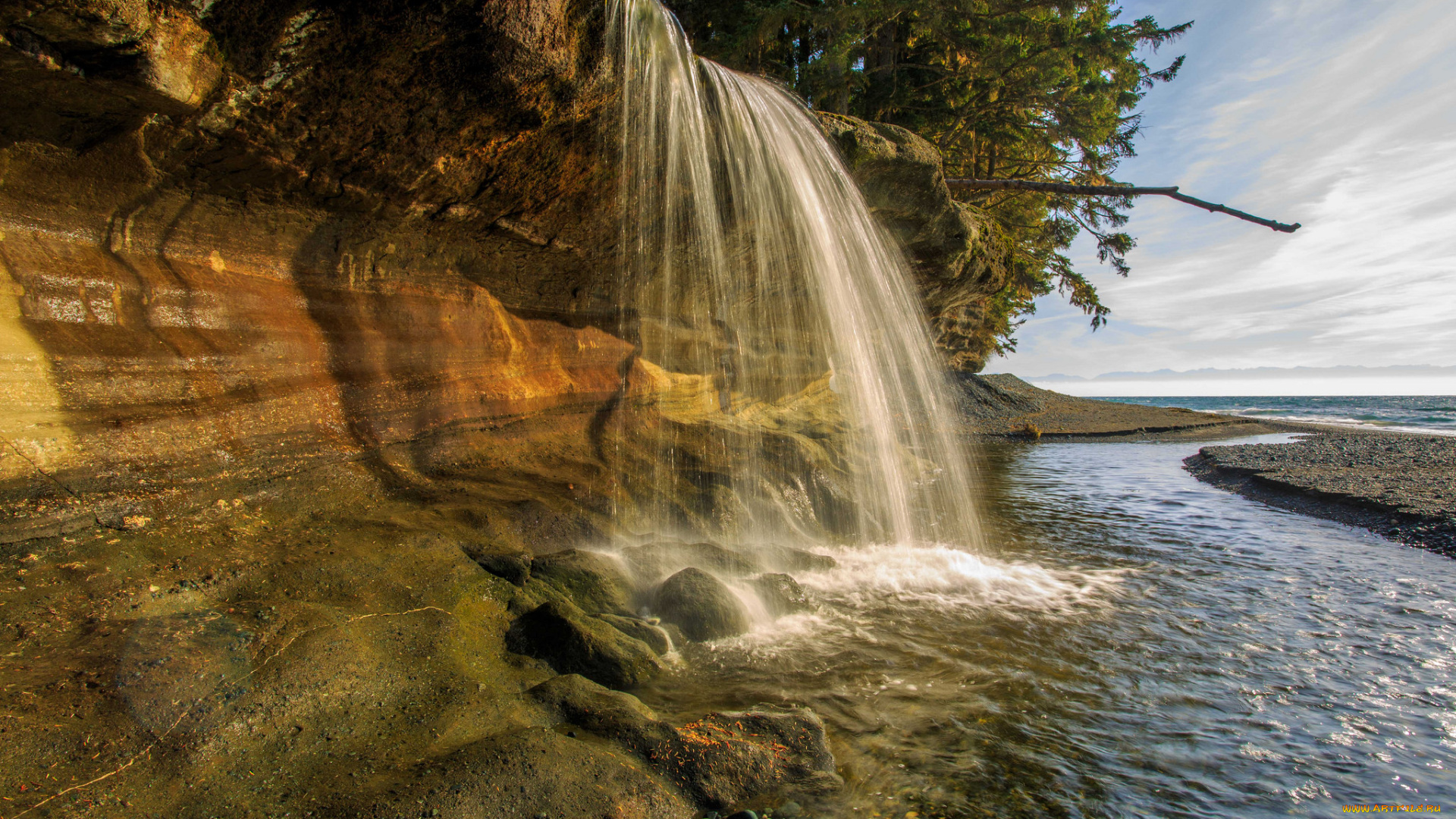 природа, водопады, побережье, водопад