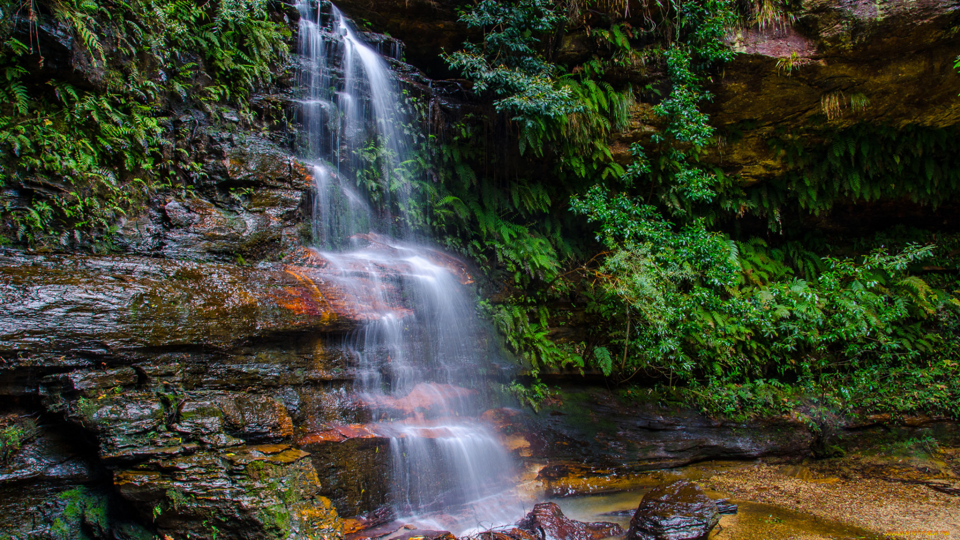 природа, водопады, водопад, река, лес
