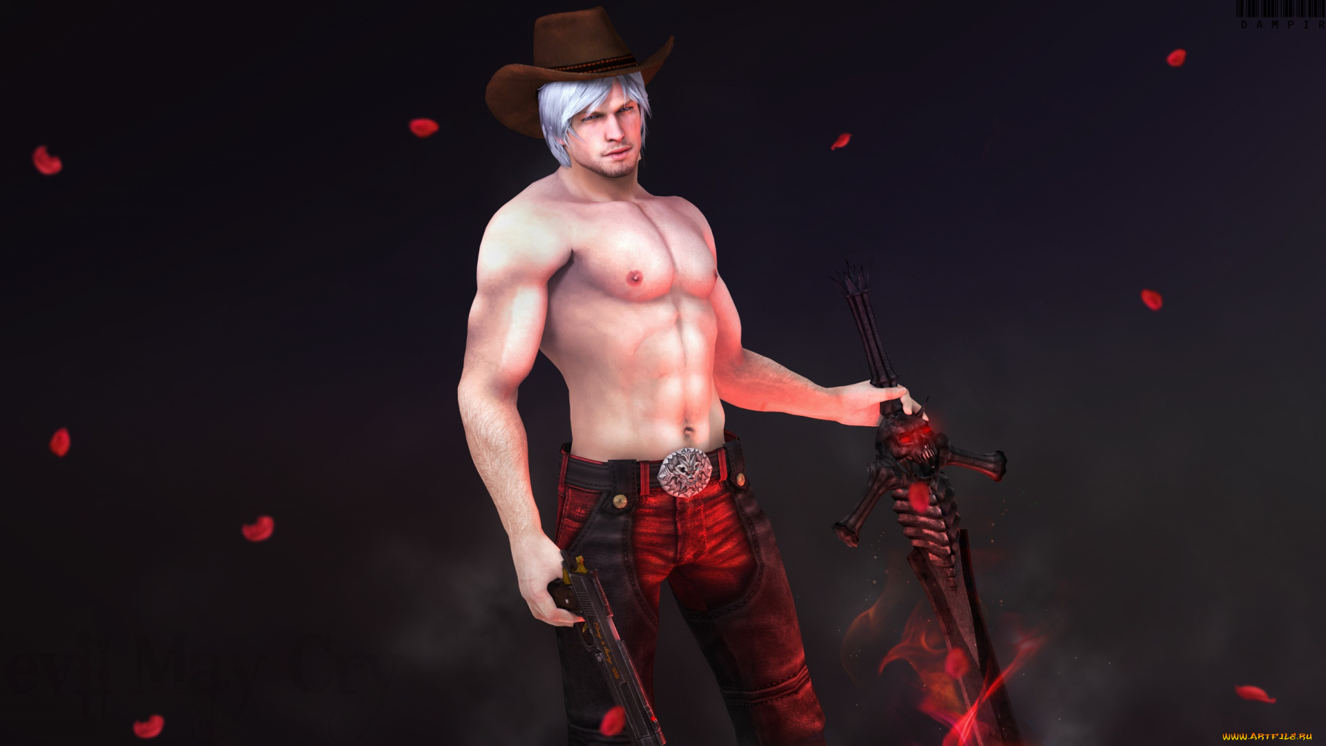 видео, игры, devil, may, cry, мужчина, данте, шляпа, меч, лепестки