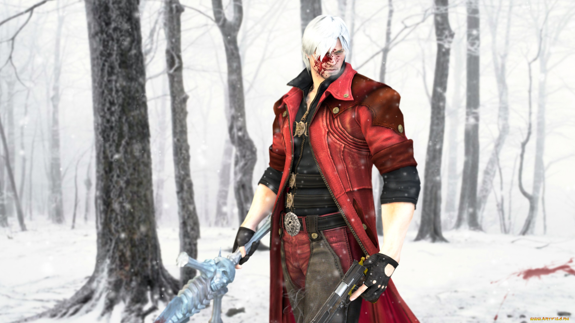 видео, игры, devil, may, cry, зима, мужчина, меч, пистолет, данте, кровь
