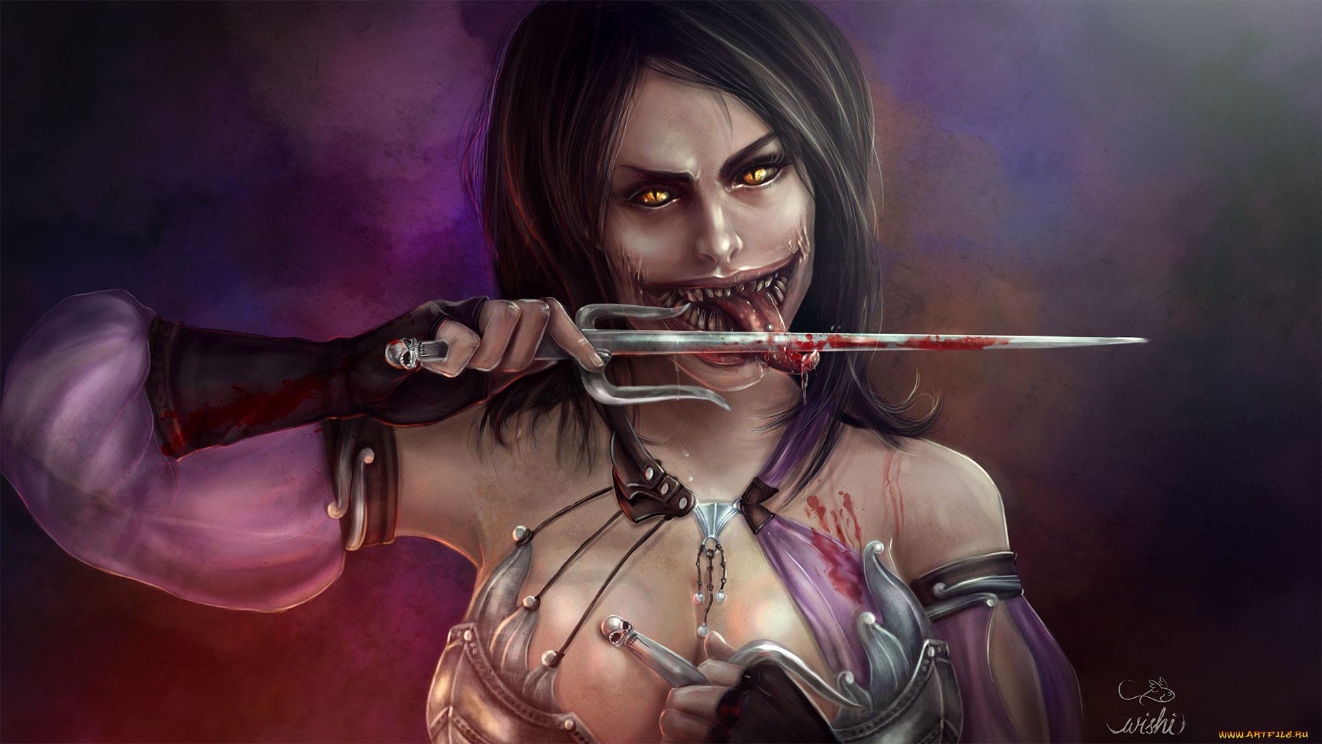 видео, игры, mortal, kombat, x, оружие, взгляд, зубы, игра, милина, арт, mortal, kombat, x, кровь