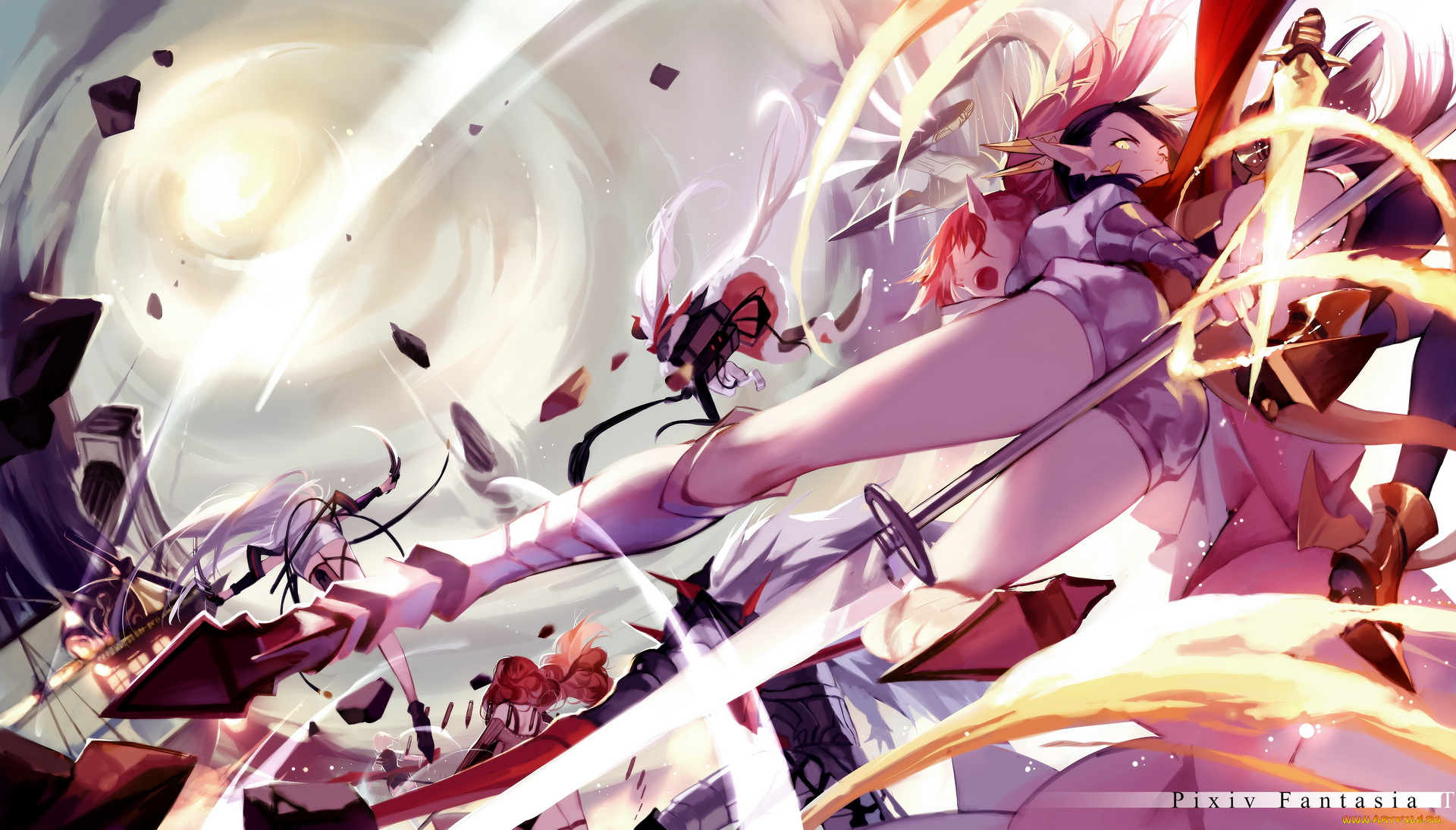 аниме, pixiv, fantasia, девушки, арт, бой, движение, оружие, pixiv, fantasia, joseph, lee