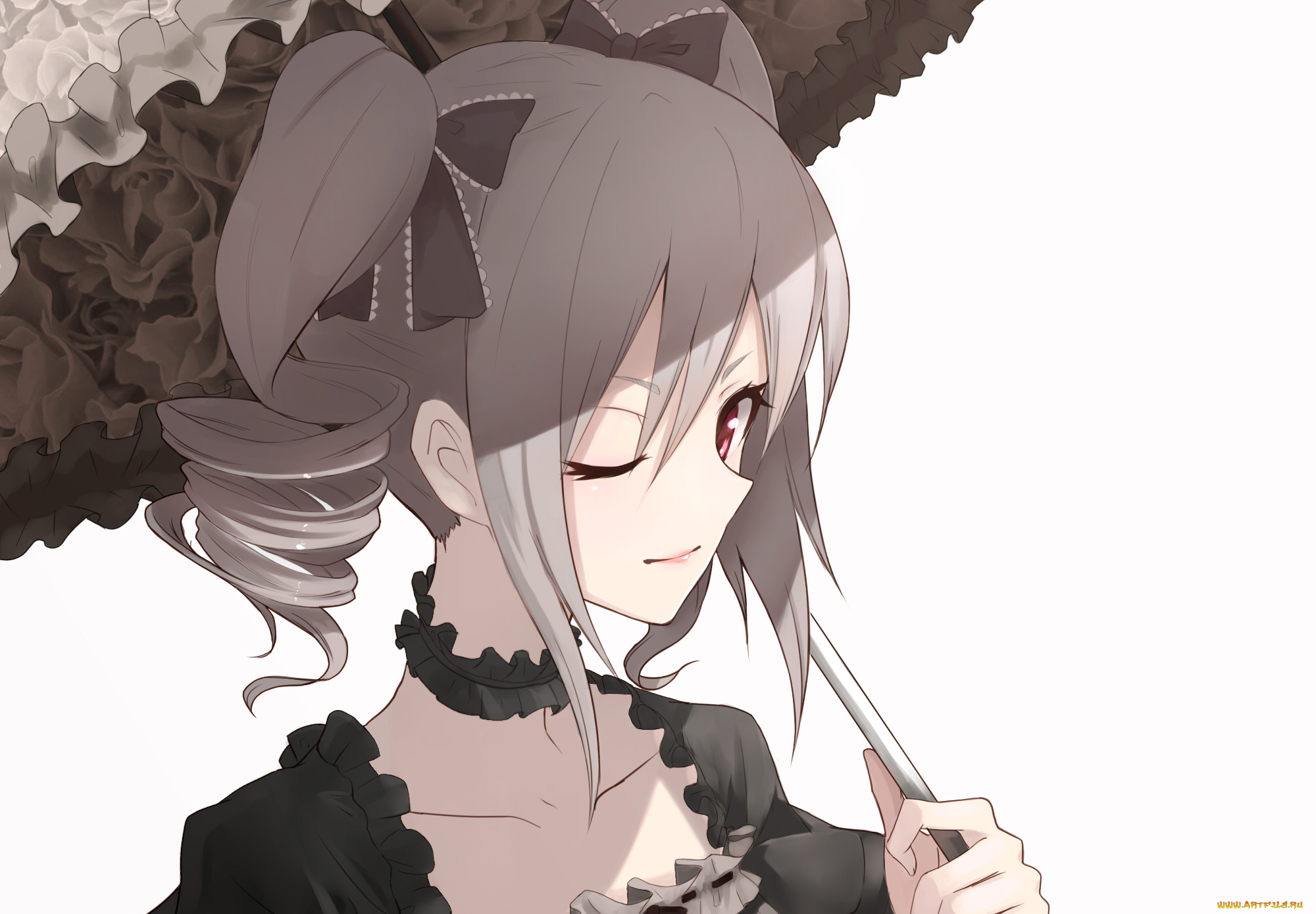 аниме, idolm@ster, зонт, бант, арт, фон, девушка