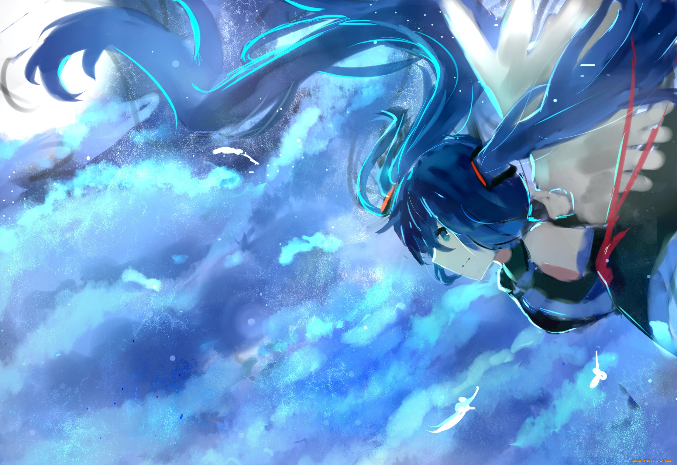 аниме, vocaloid, арт, hatsune, miku, небо, девушка
