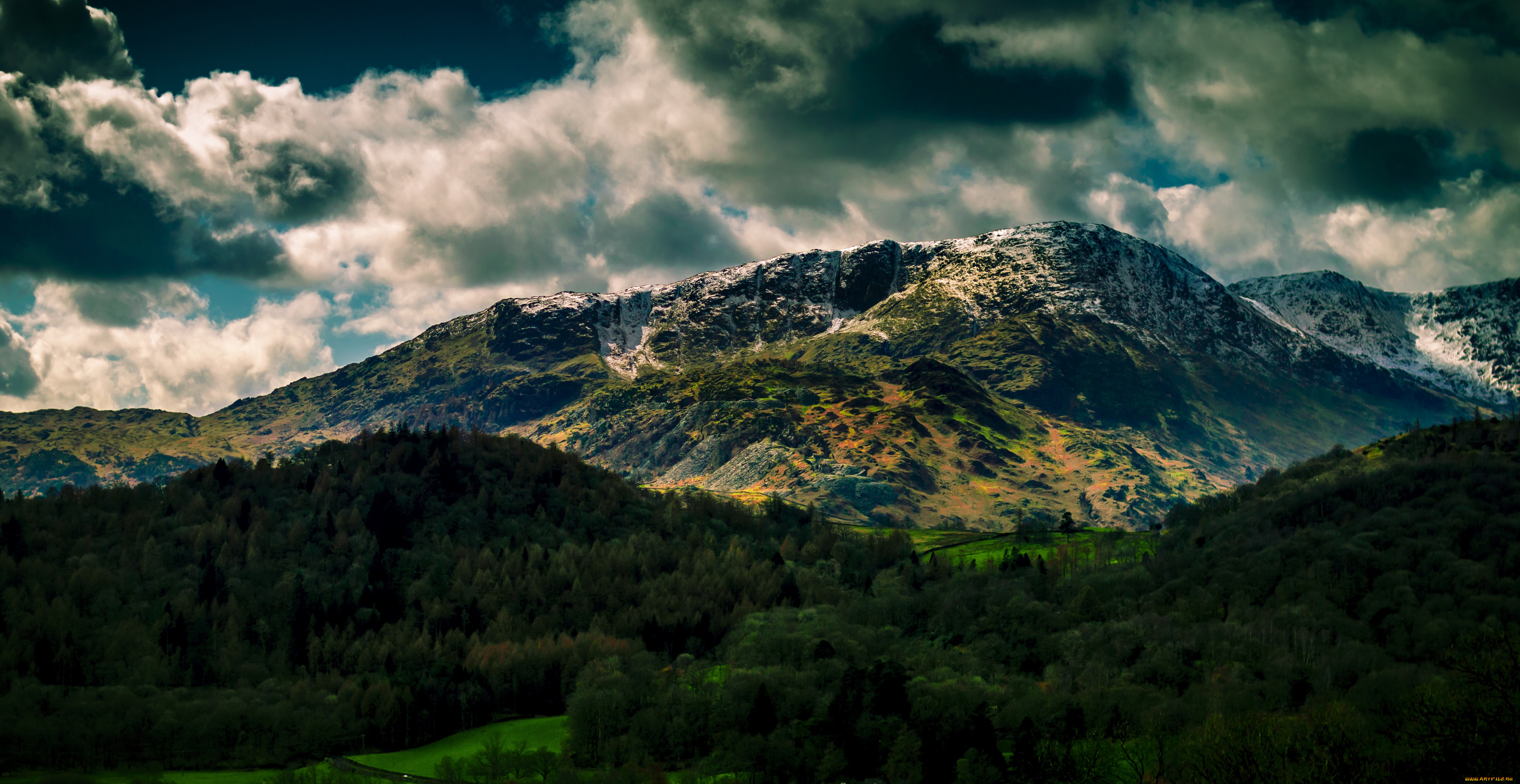 природа, горы, гора, тучи, склоны