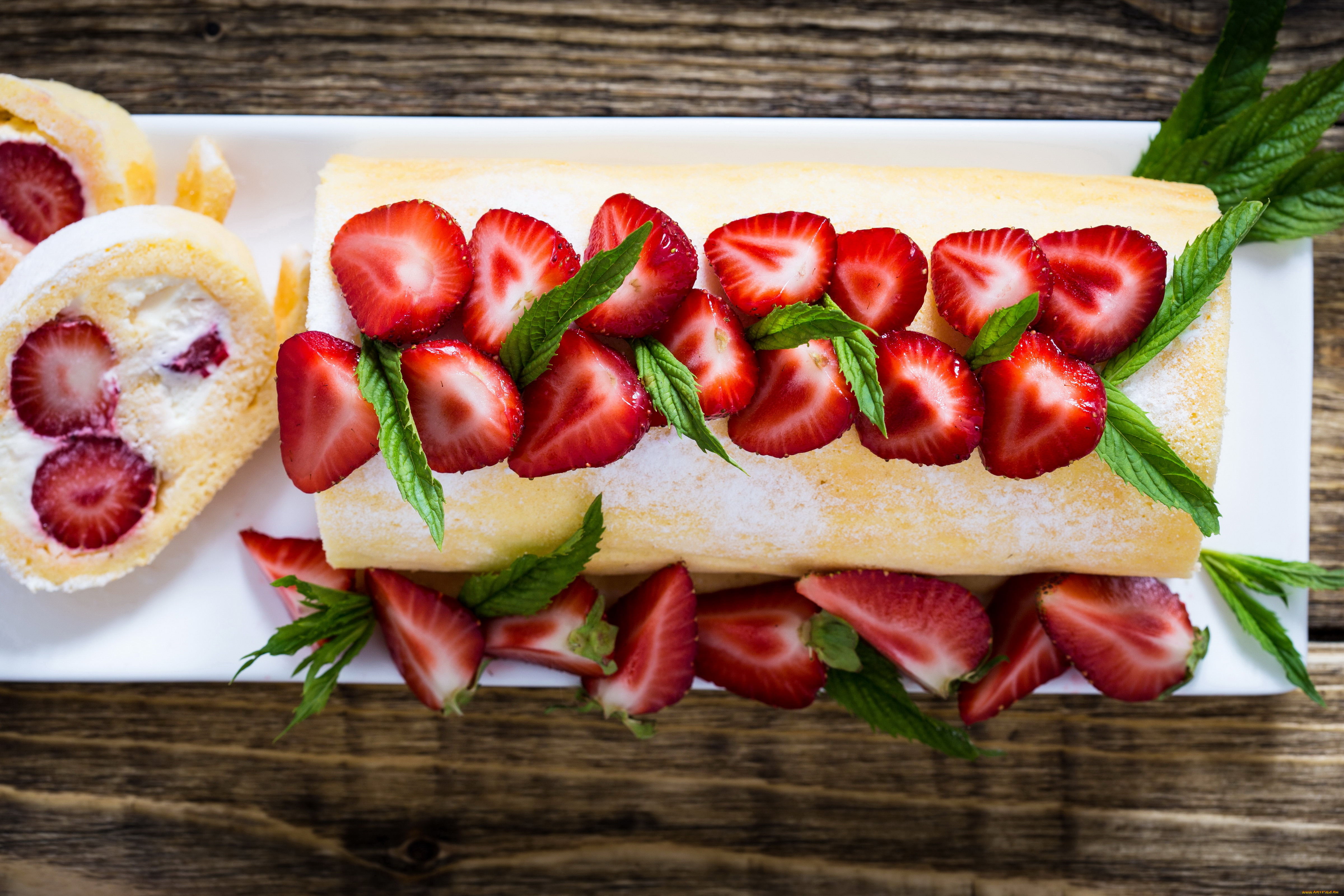 еда, пироги, пирог, рулет, клубника