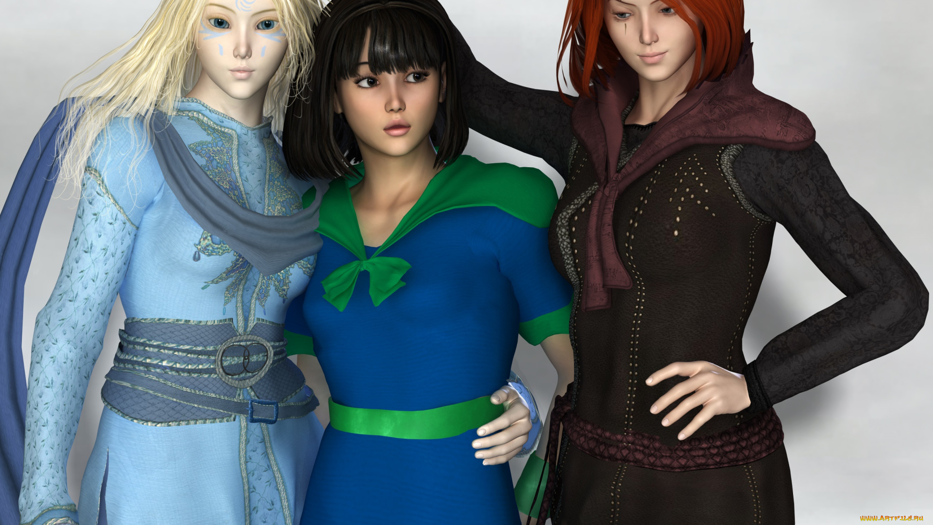 3д, графика, эльфы, , elves, эльфийка, девушки, фон, взгляд