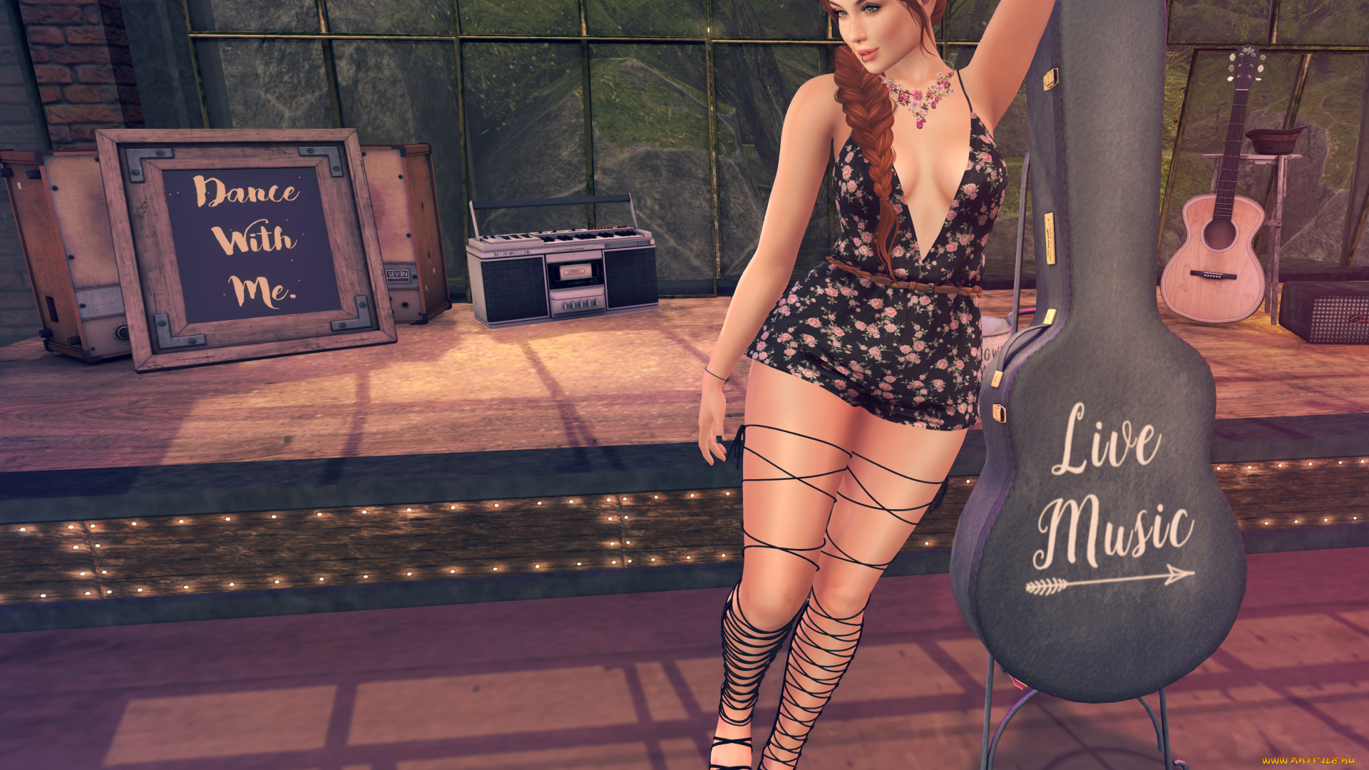 3д, графика, люди, , people, девушка, фон, взгляд, интерьер, рыжая