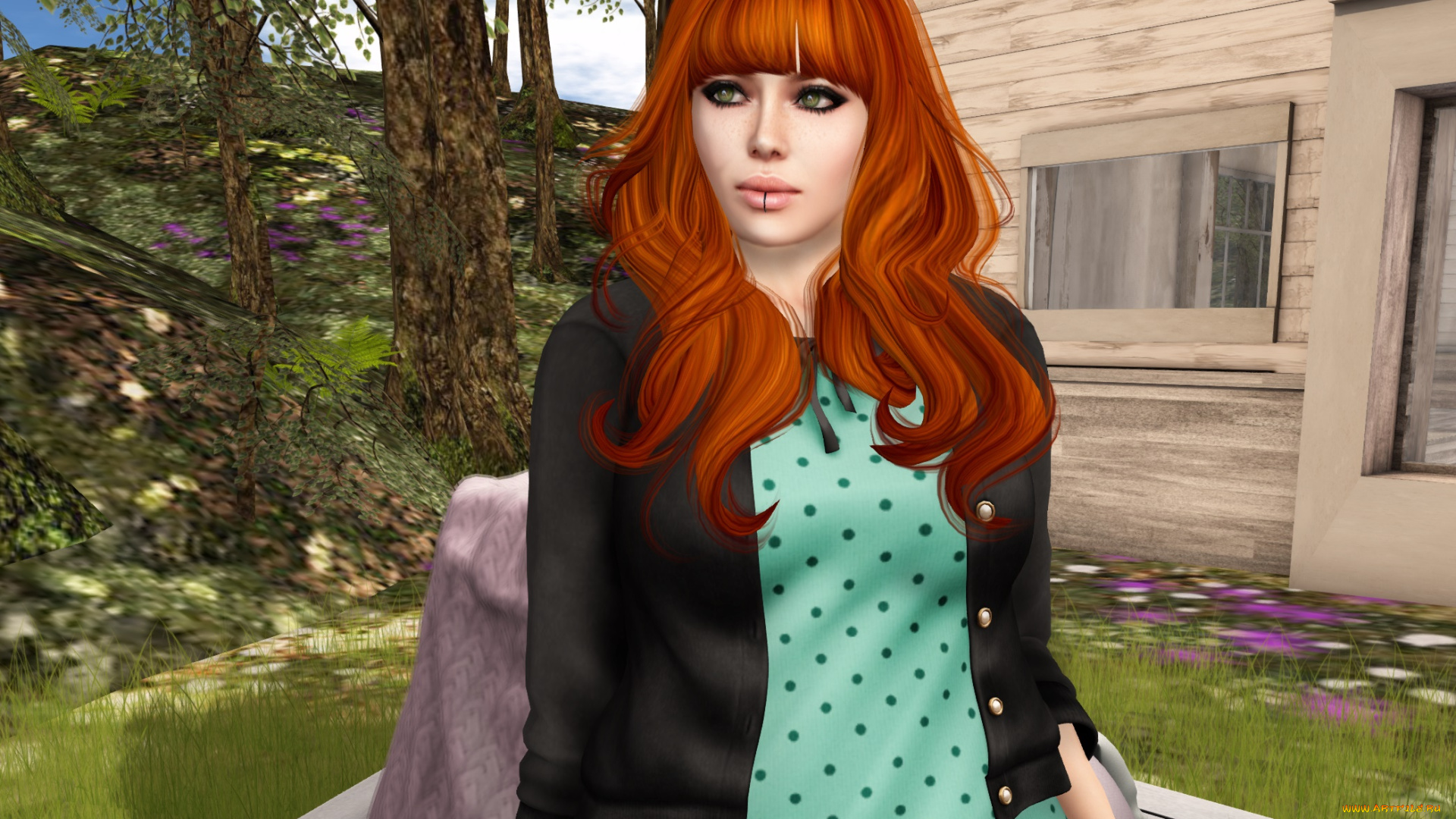 3д, графика, люди, , people, фон, взгляд, девушка, интерьер, рыжая