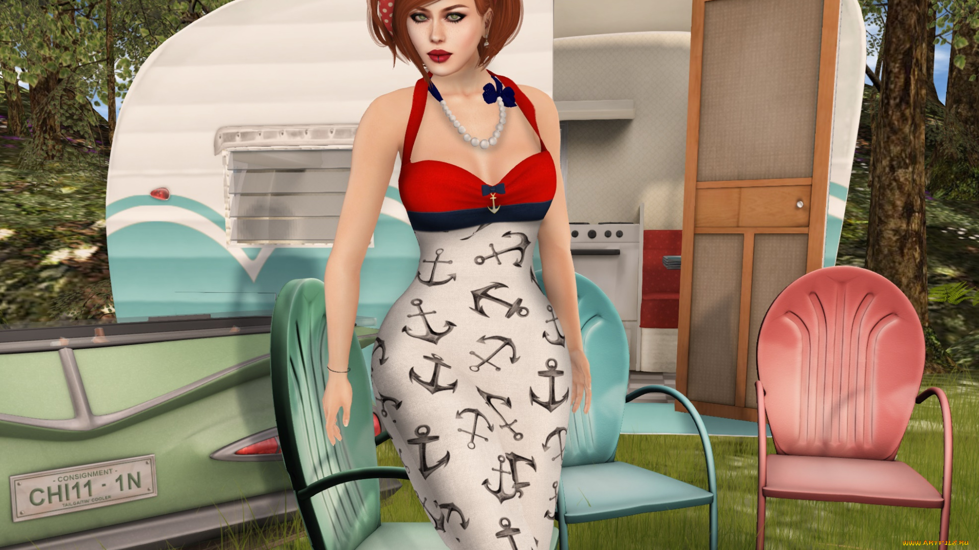 3д, графика, люди, , people, рыжая, фон, взгляд, девушка