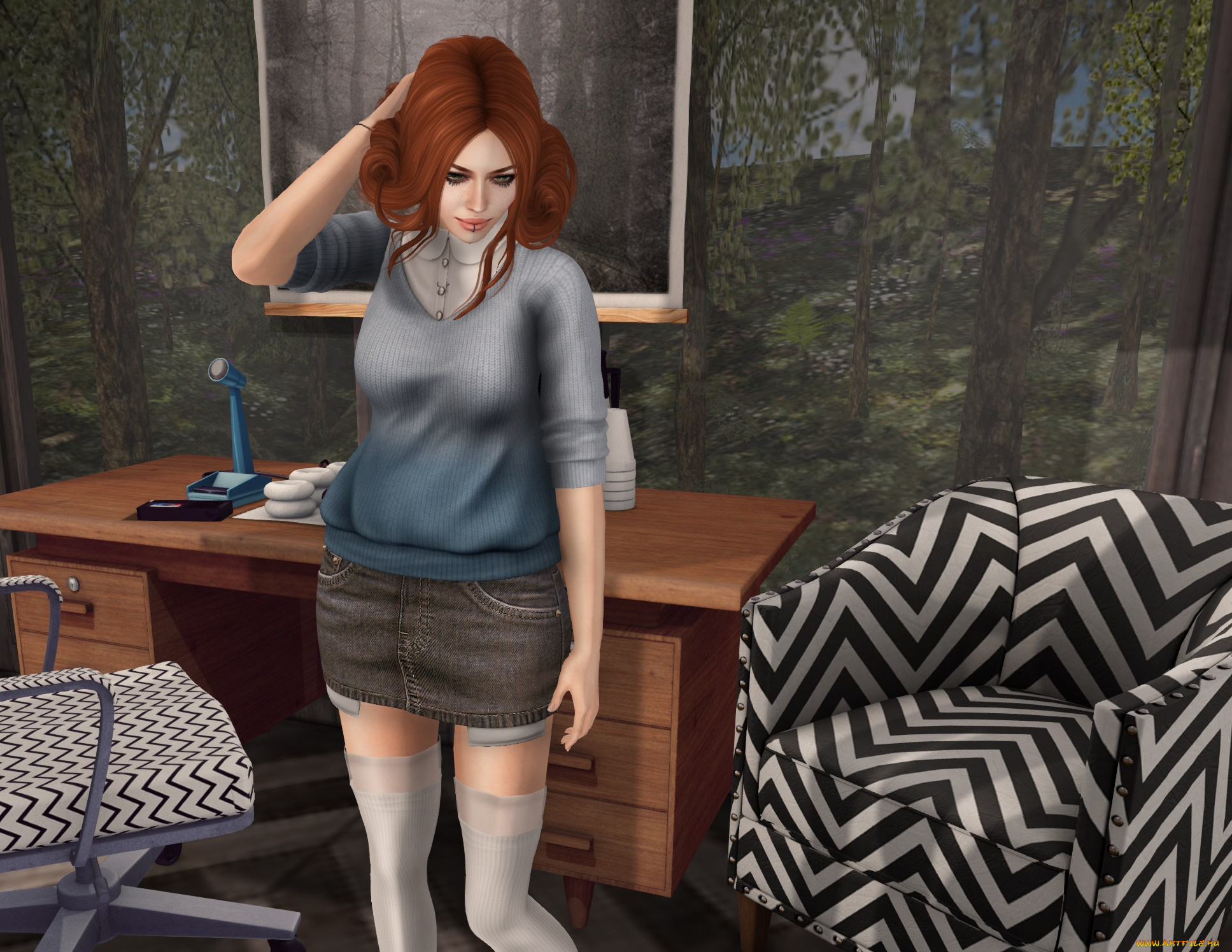 3д, графика, люди, , people, девушка, фон, взгляд, рыжая