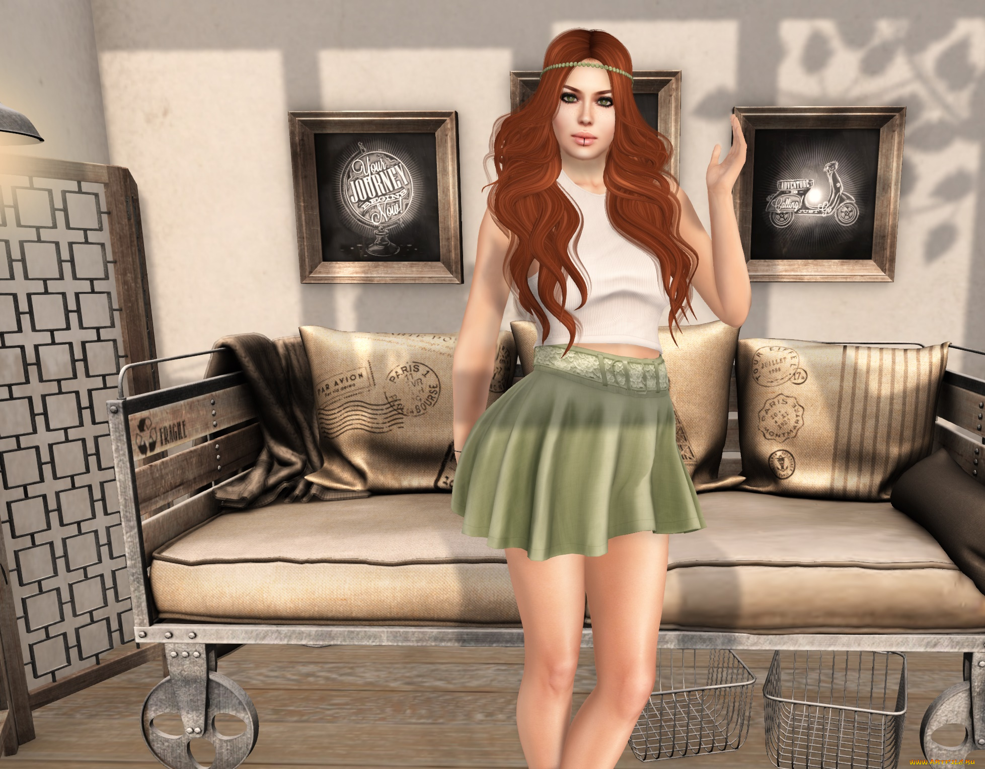 3д, графика, люди, , people, взгляд, интерьер, фон, рыжая, девушка