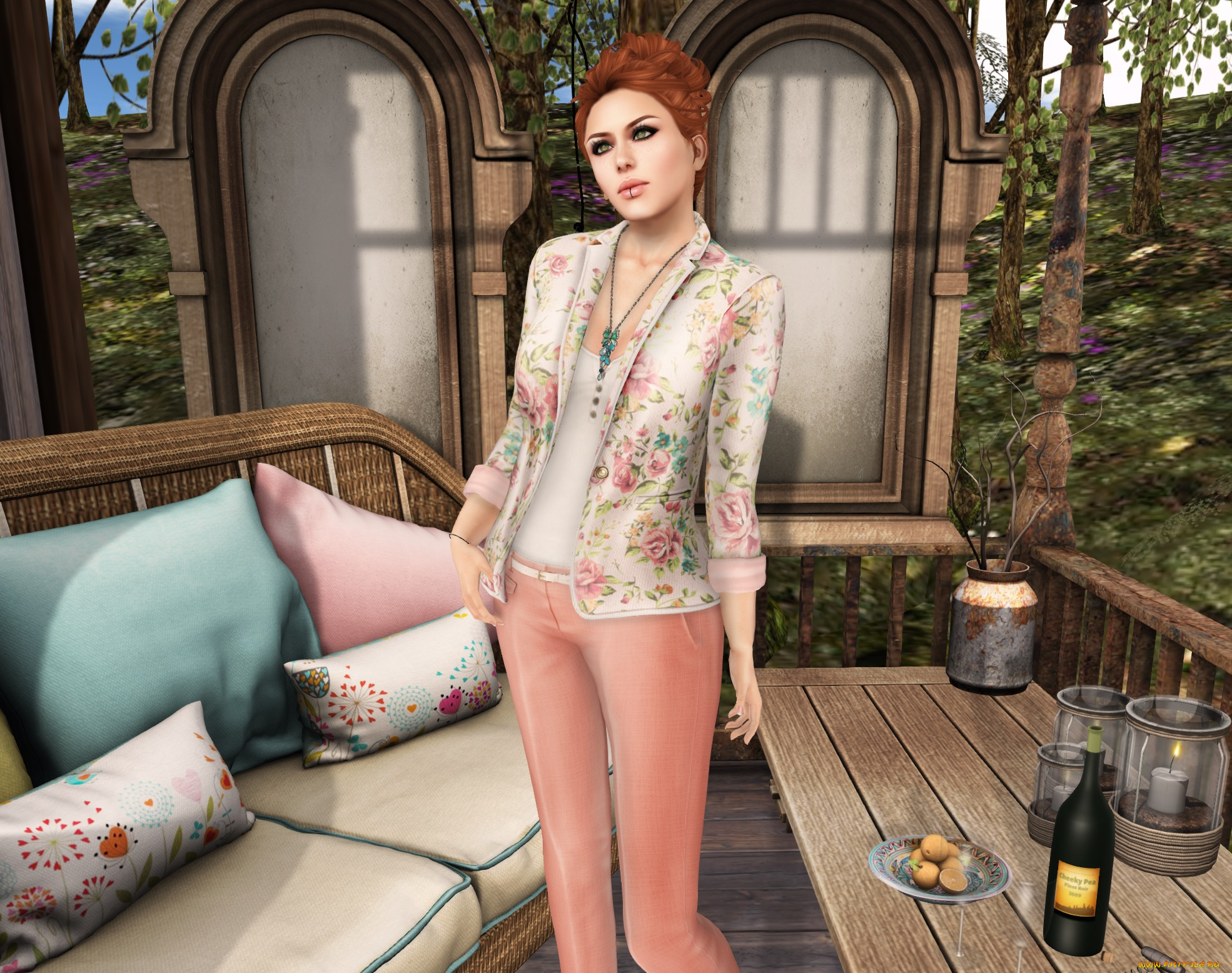 3д, графика, люди, , people, рыжая, фон, взгляд, девушка