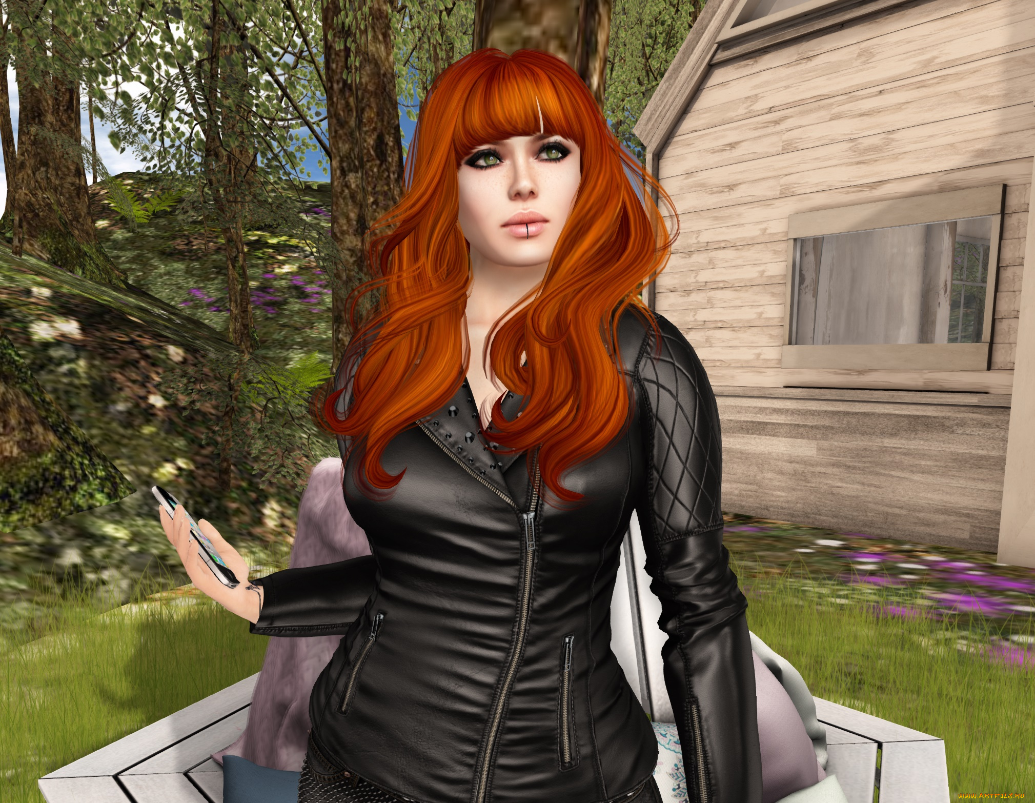 3д, графика, люди, , people, рыжая, фон, девушка, взгляд