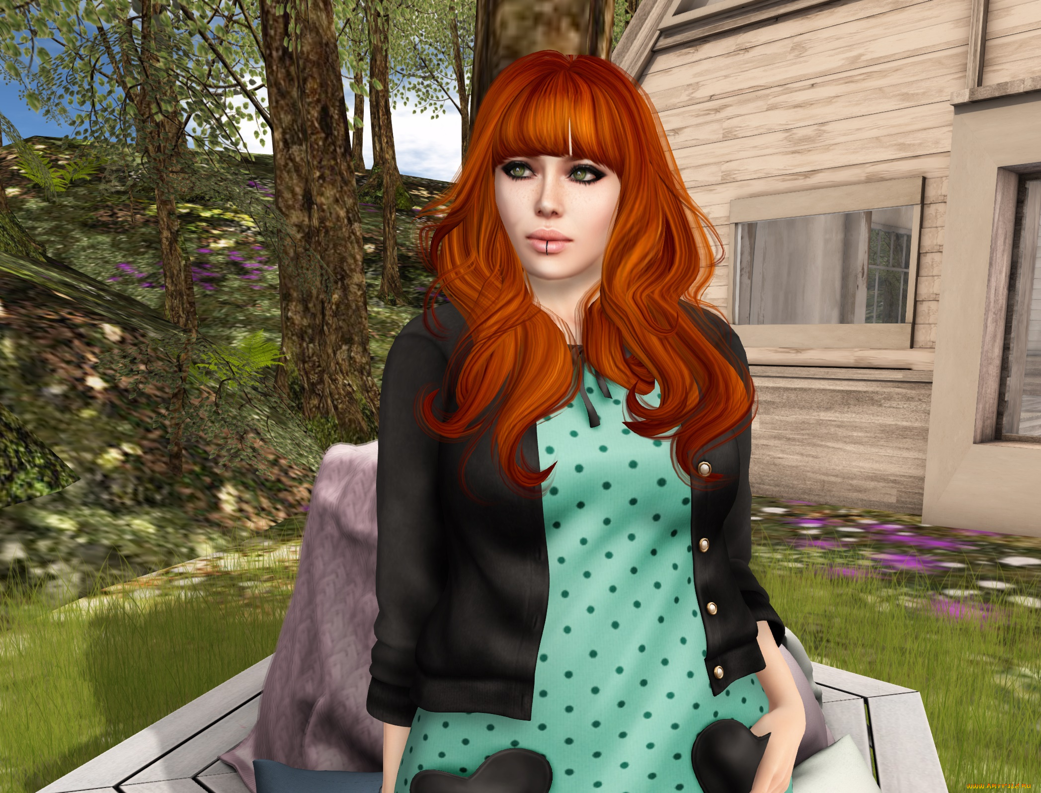 3д, графика, люди, , people, фон, взгляд, девушка, интерьер, рыжая