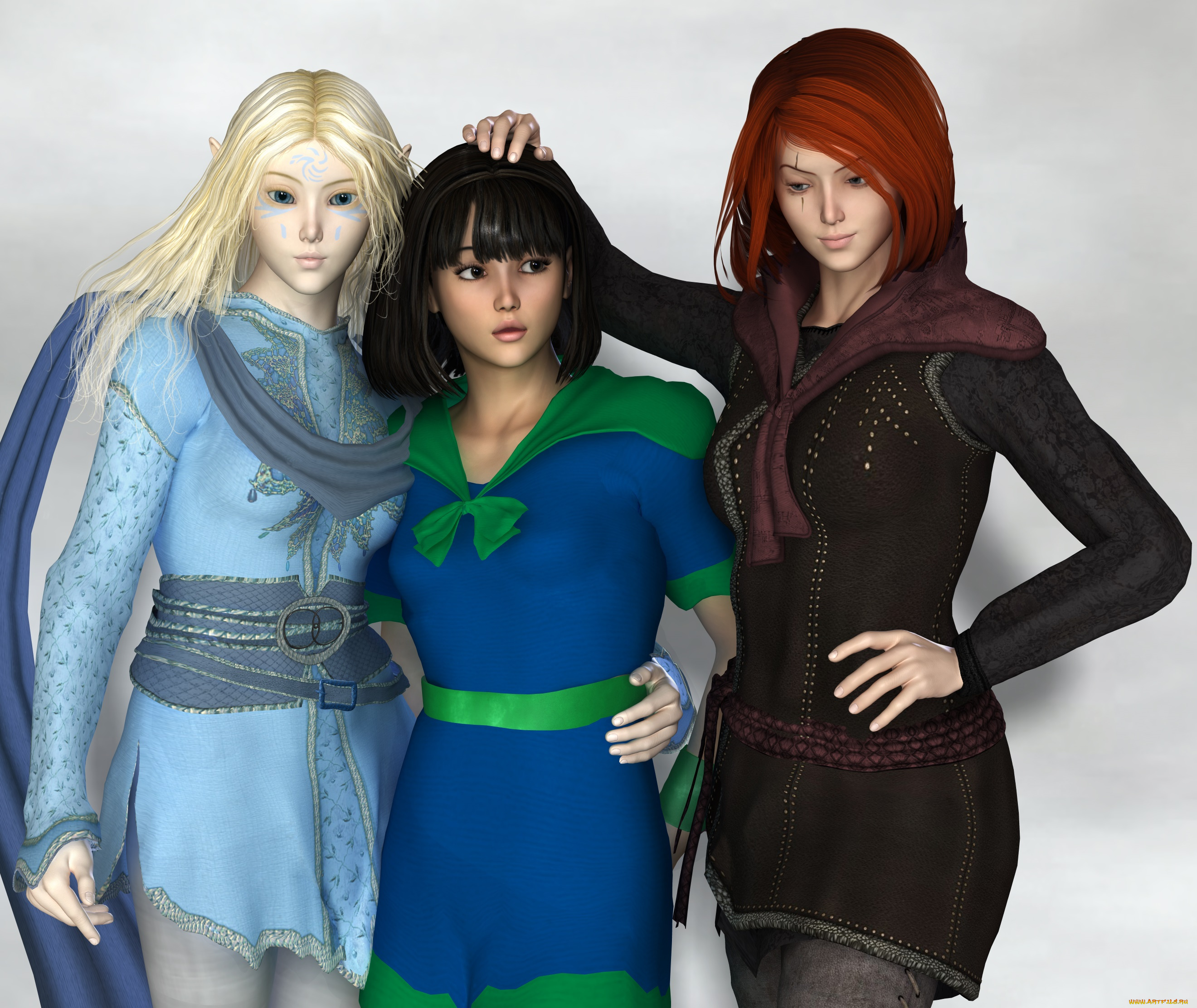 3д, графика, эльфы, , elves, эльфийка, девушки, фон, взгляд