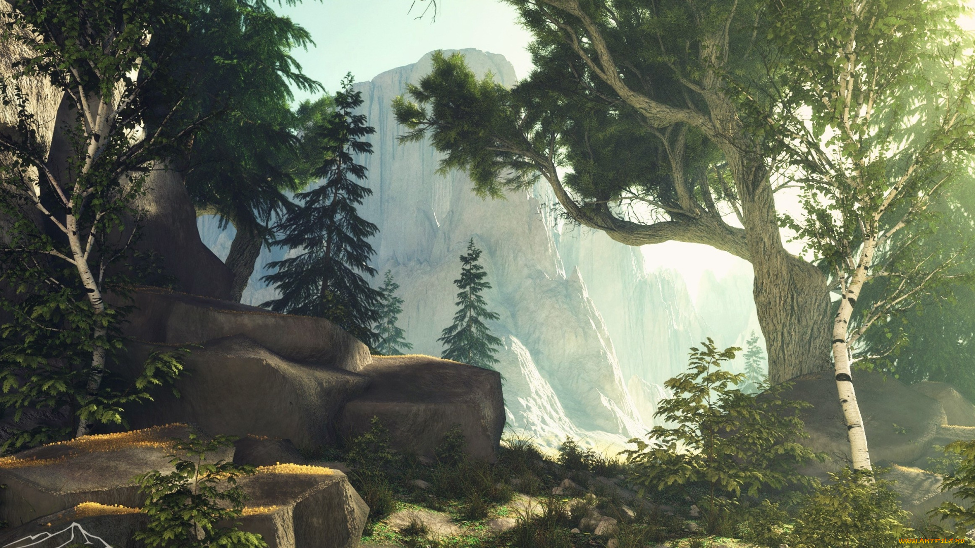 3д, графика, природа, , nature, горы, деревья