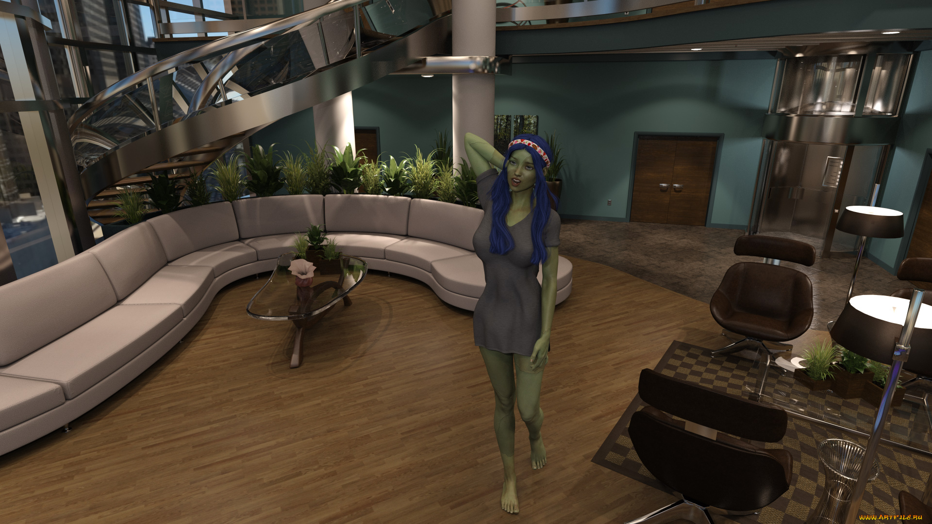 3д, графика, _science, fiction, взгляд, фон, девушка