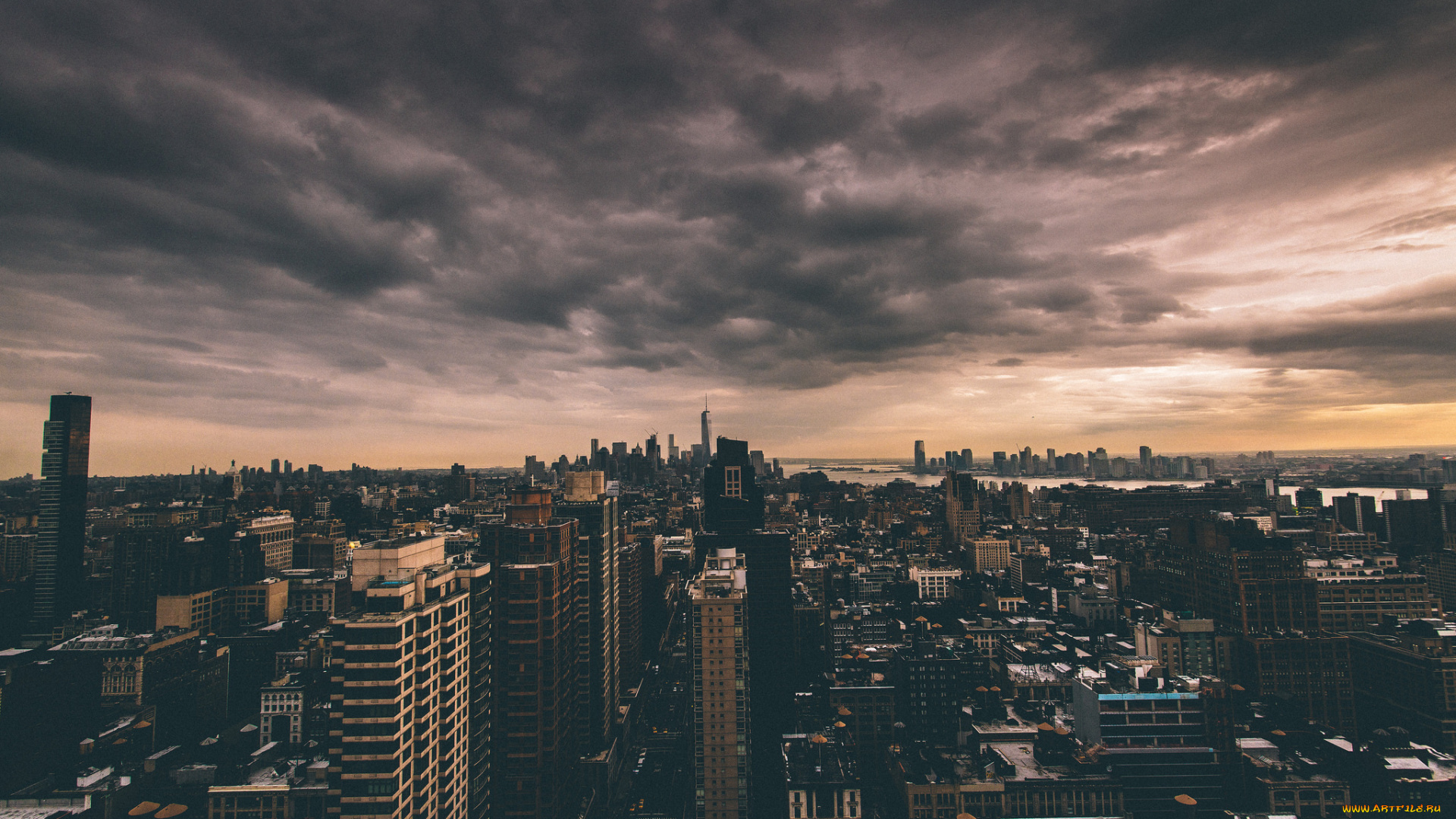 города, нью-йорк, , сша, 1wtc, соединенные, штаты, сумерки, горизонт, облака, owtc, one, world, trade, center, манхэттен, нью-йорк