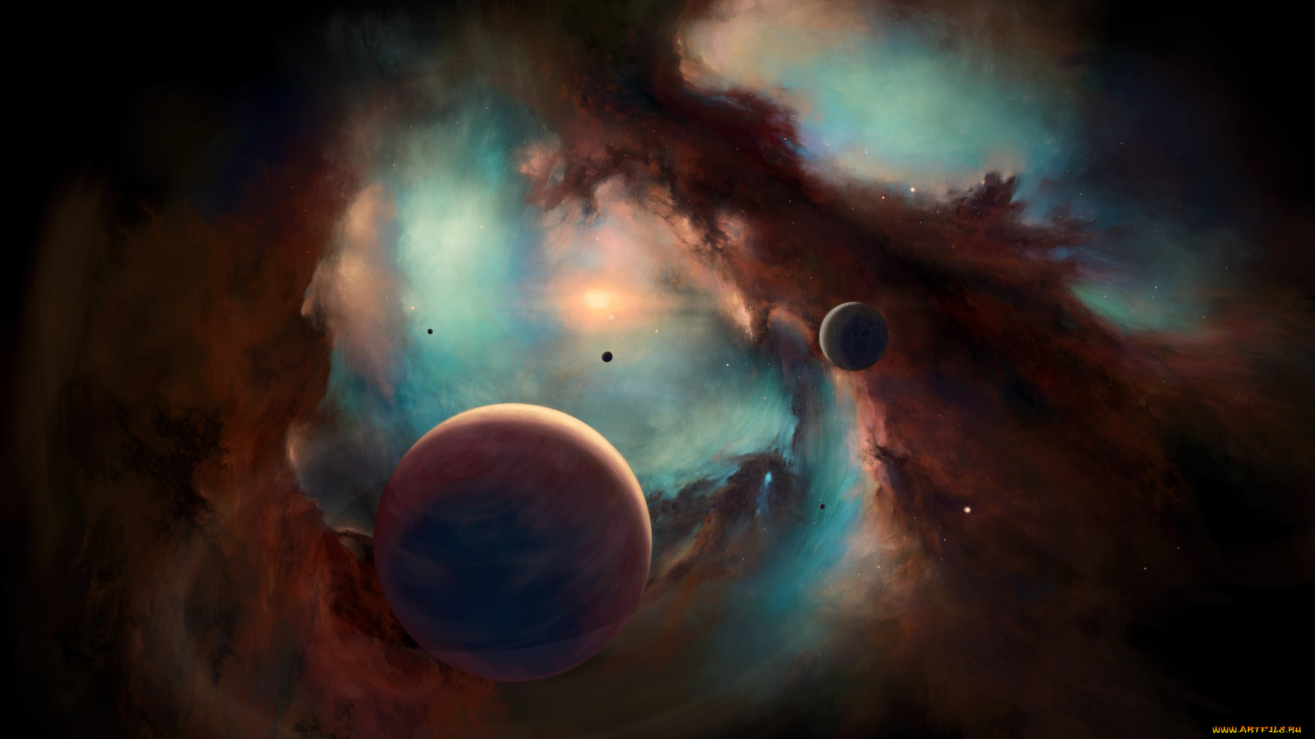 космос, арт, галактика, планеты, звезды, вселенная