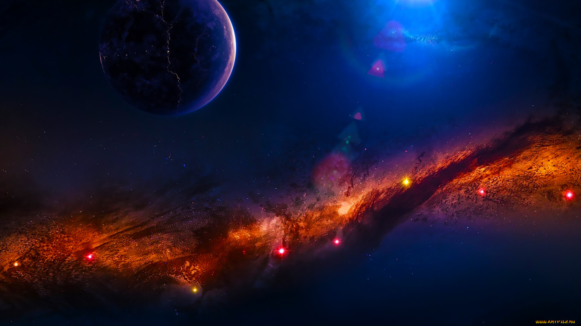 космос, арт, галактика, звезды, вселенная, планета