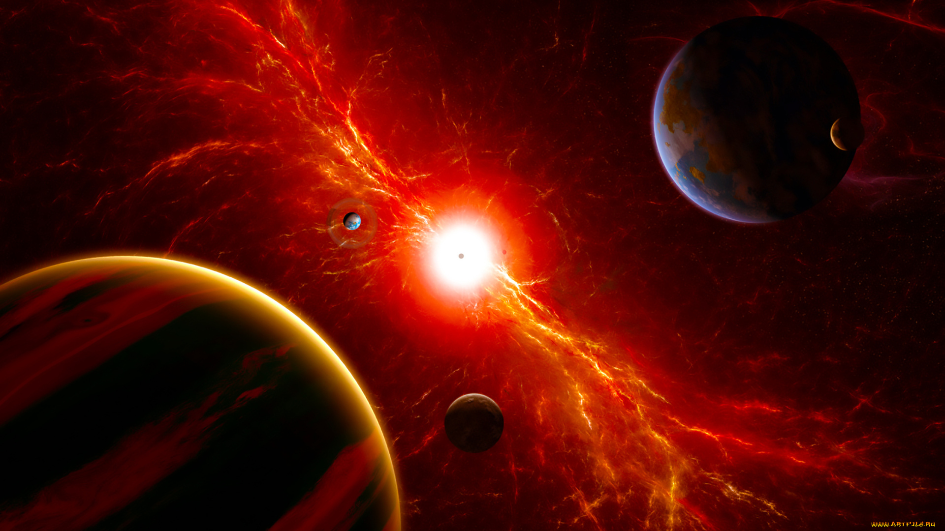 космос, арт, галактика, звезды, вселенная, планеты