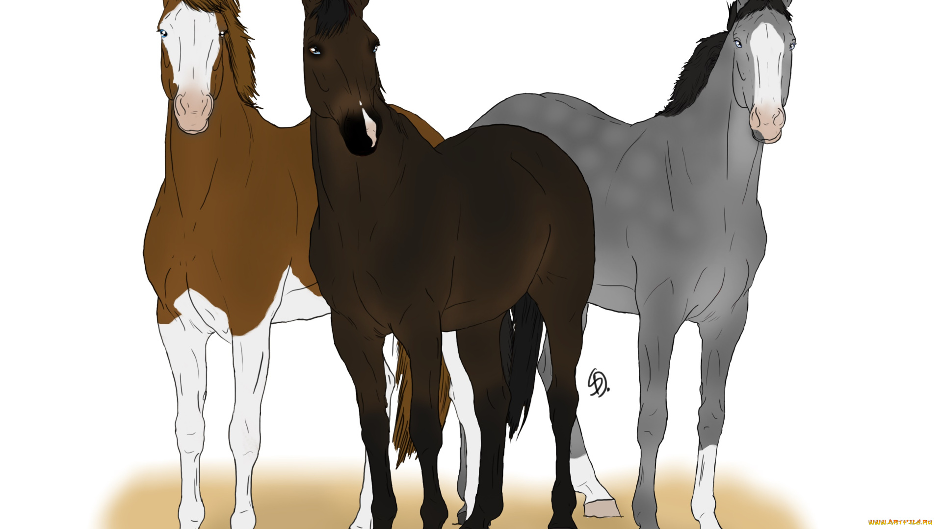 рисованное, животные, , лошади, лошади