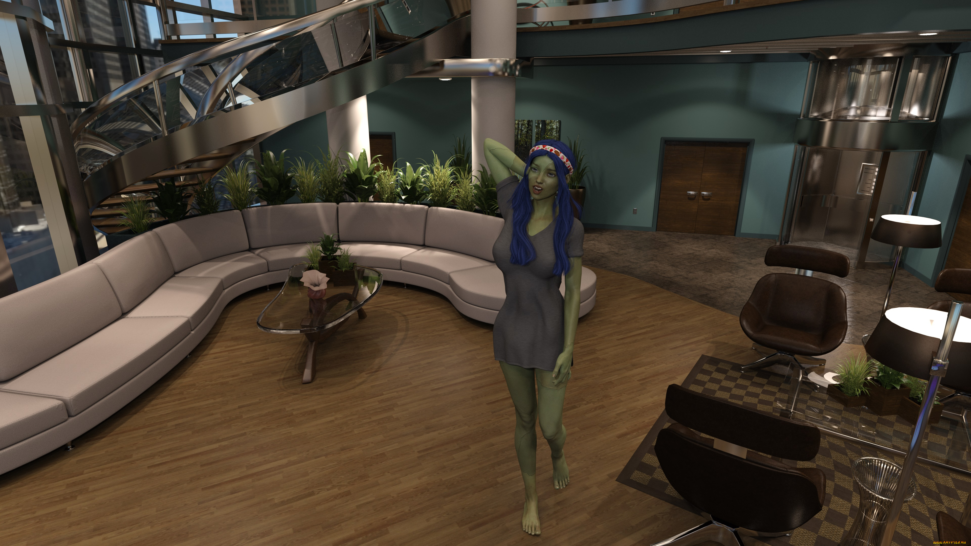 3д, графика, _science, fiction, взгляд, фон, девушка