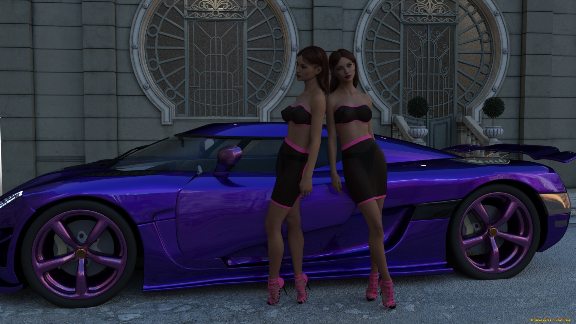 3д, графика, люди-авто, мото, , people-, car, , , moto, взгляд, девушки, автомобиль, фон