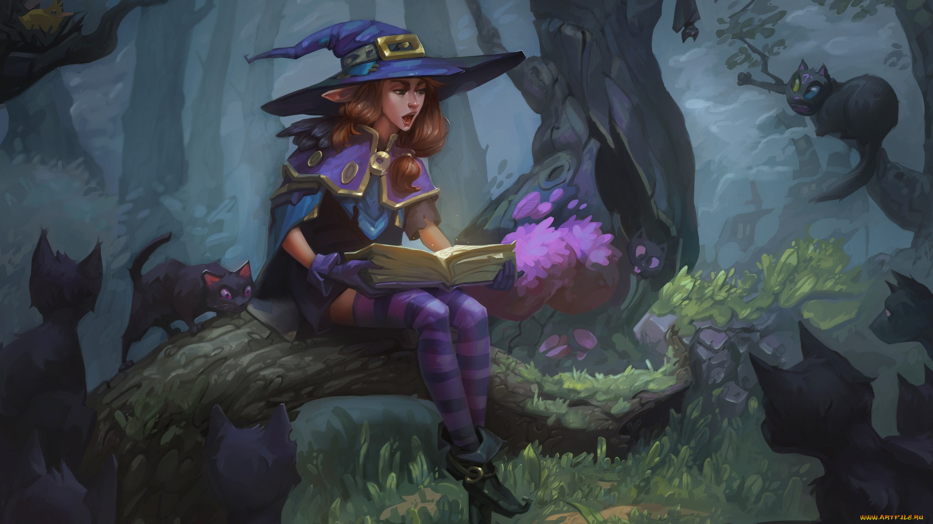 фэнтези, эльфы, кот, эльф, лес, сказка, книга, veronika, firsova, арт, fairy, tale, детская