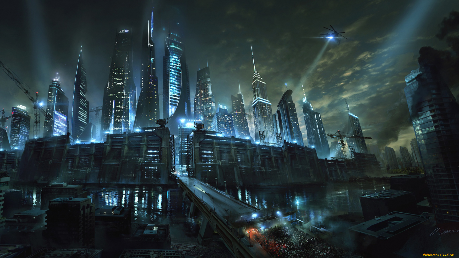 фэнтези, иные, миры, , иные, времена, дорога, death, cure, maze, runner, бегущий, в, лабиринте, ночь, река, город, фантастика, лекарство, от, смерти, небоскребы, арт, стена