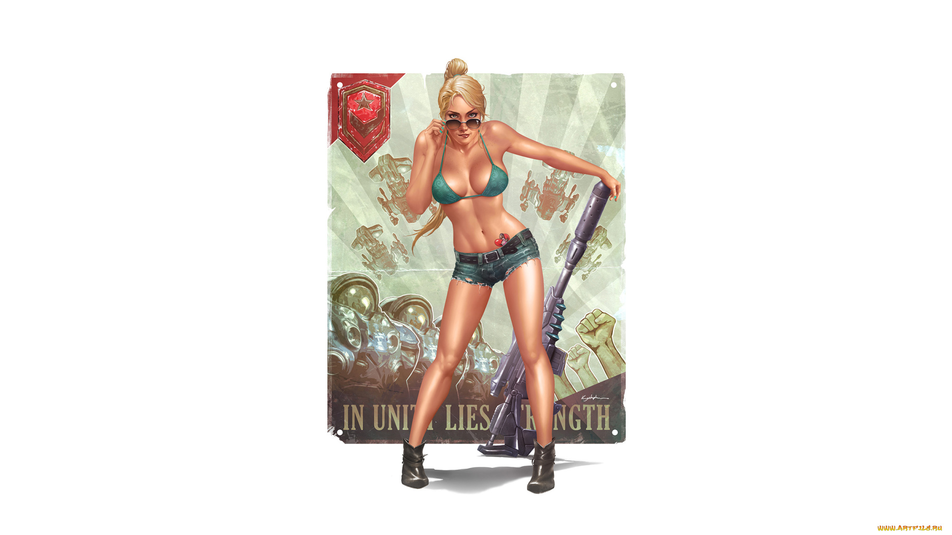 рисованное, комиксы, девушка, фон, взгляд, очки, тату