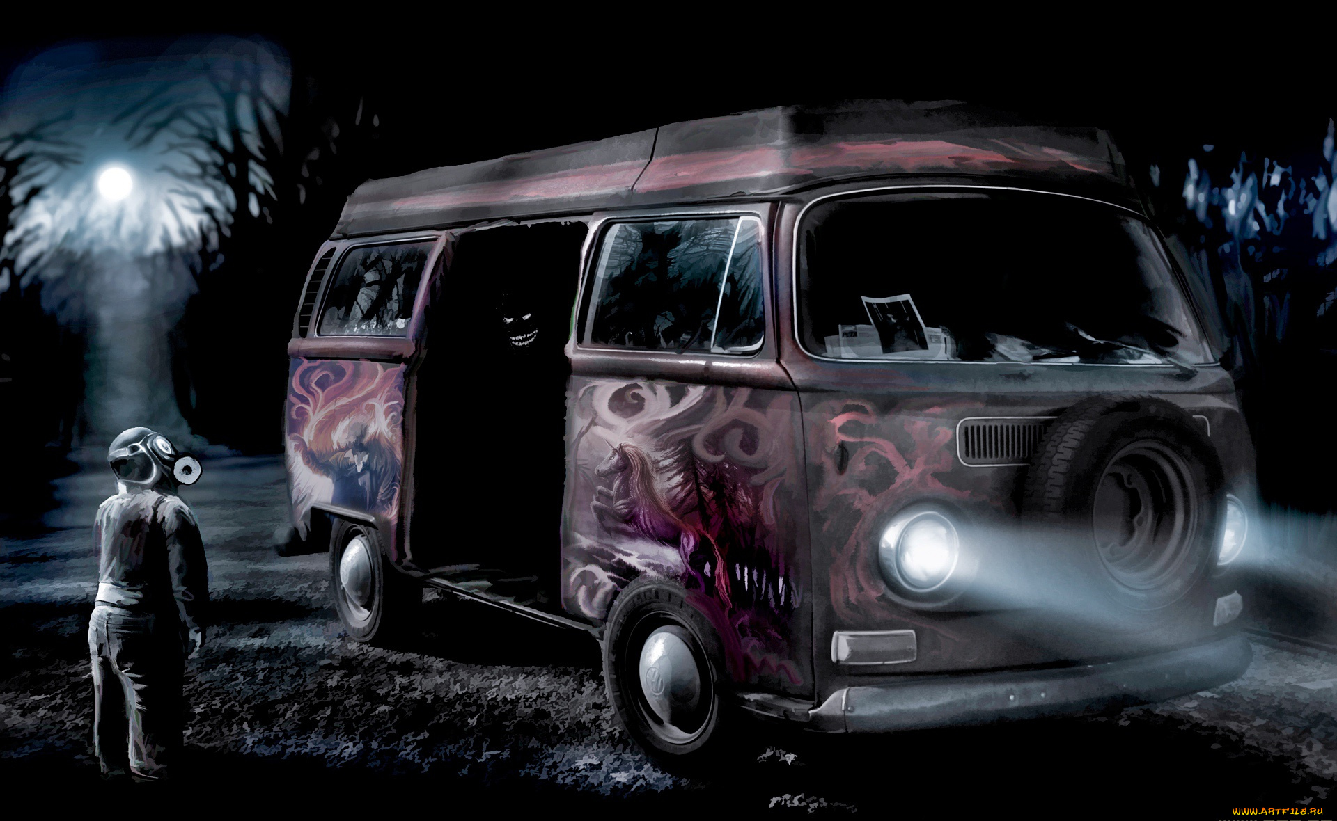 фэнтези, романтика, апокалипсиса, граффити, маска, romantically, apocalyptic, человек, don't, procure, confectionary, from, questionable, vans, автобус