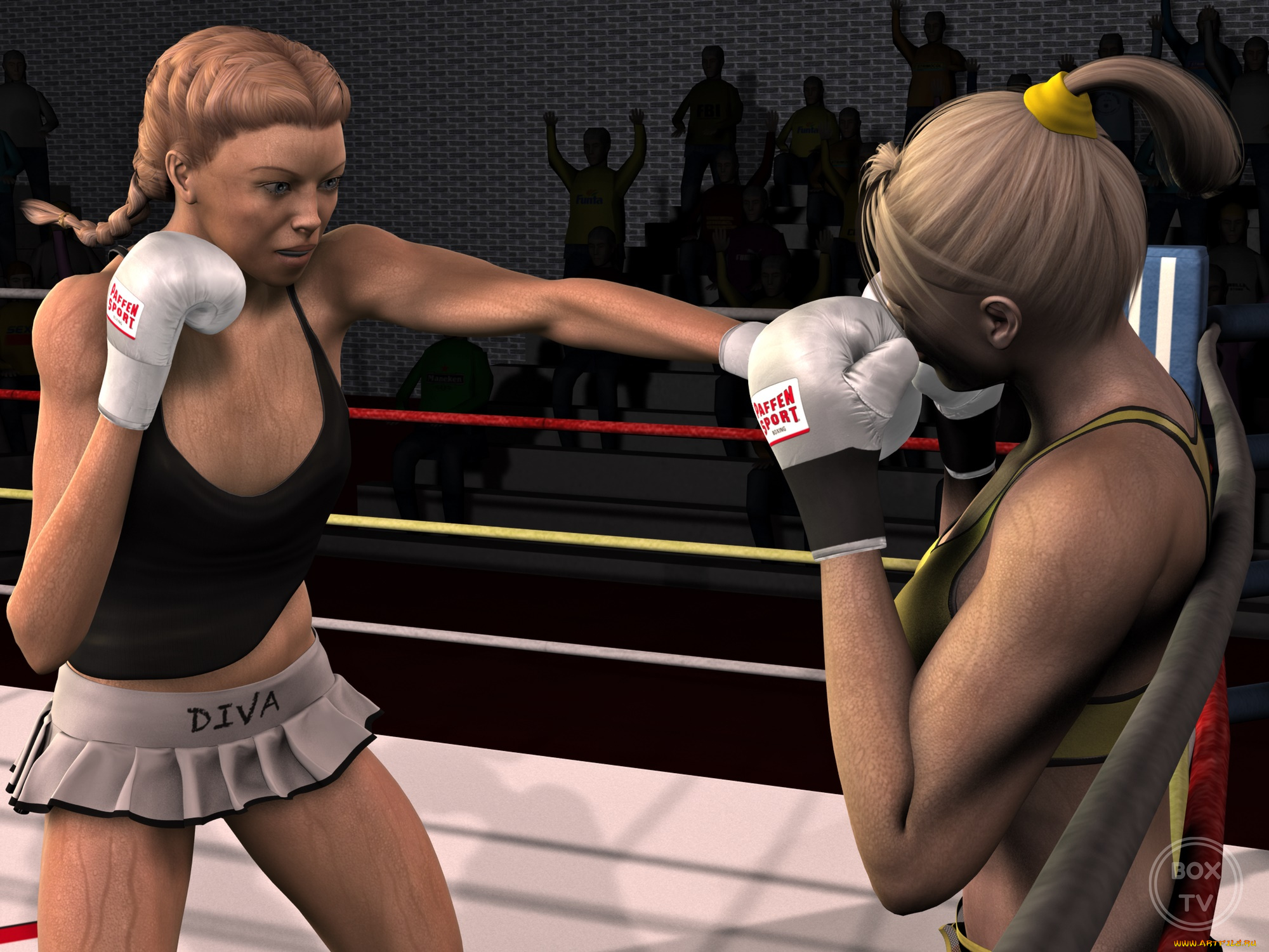 3д, графика, спорт, , sport, бокс, ринг, фон, взгляд, девушки