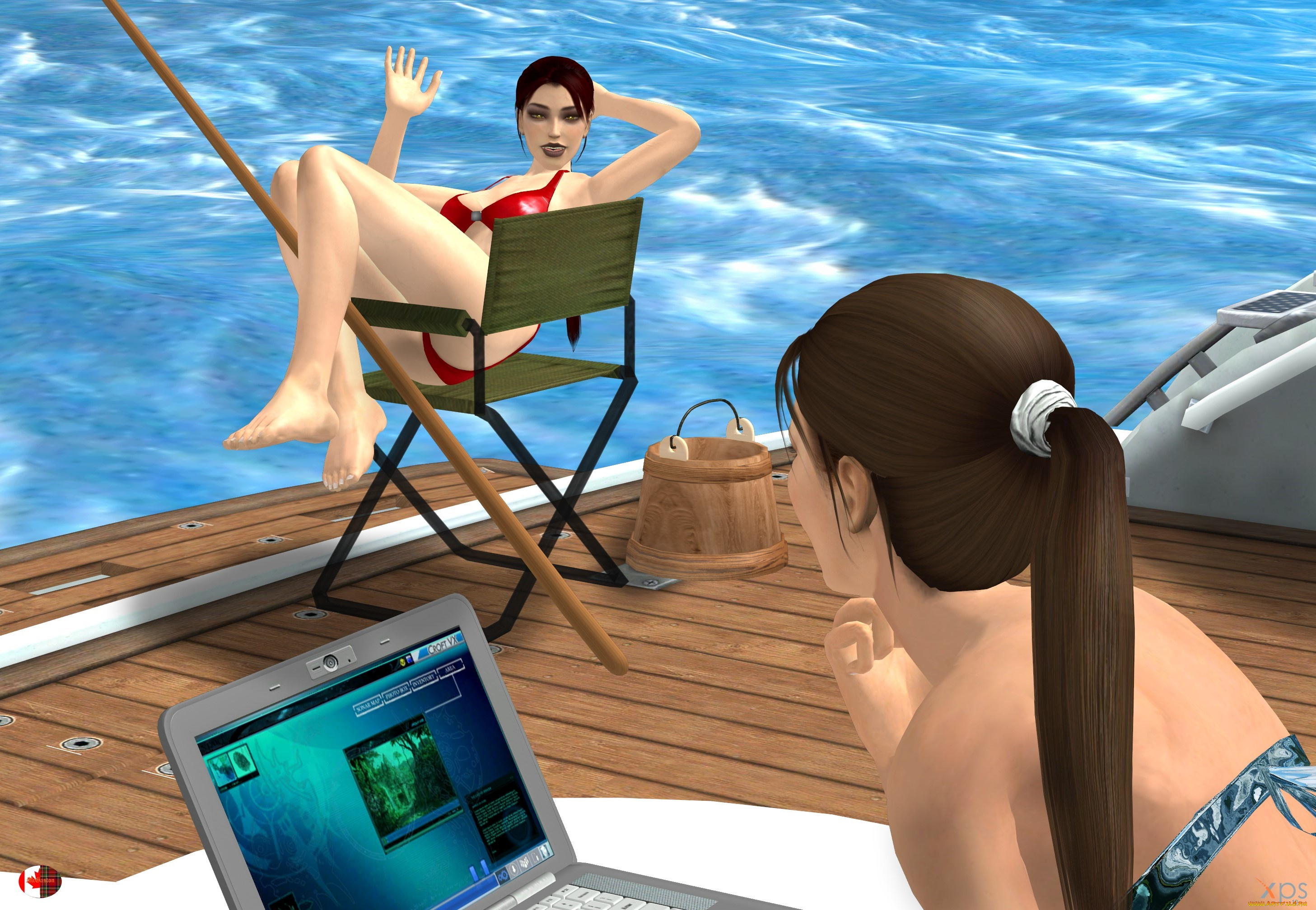 3д, графика, люди, , people, взгляд, девушка, яхта, фон