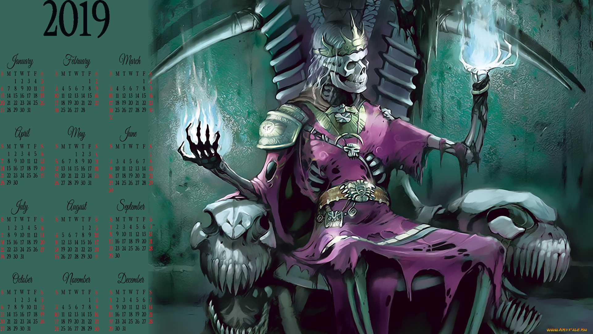 календари, фэнтези, корона, трон, нежить, скелет