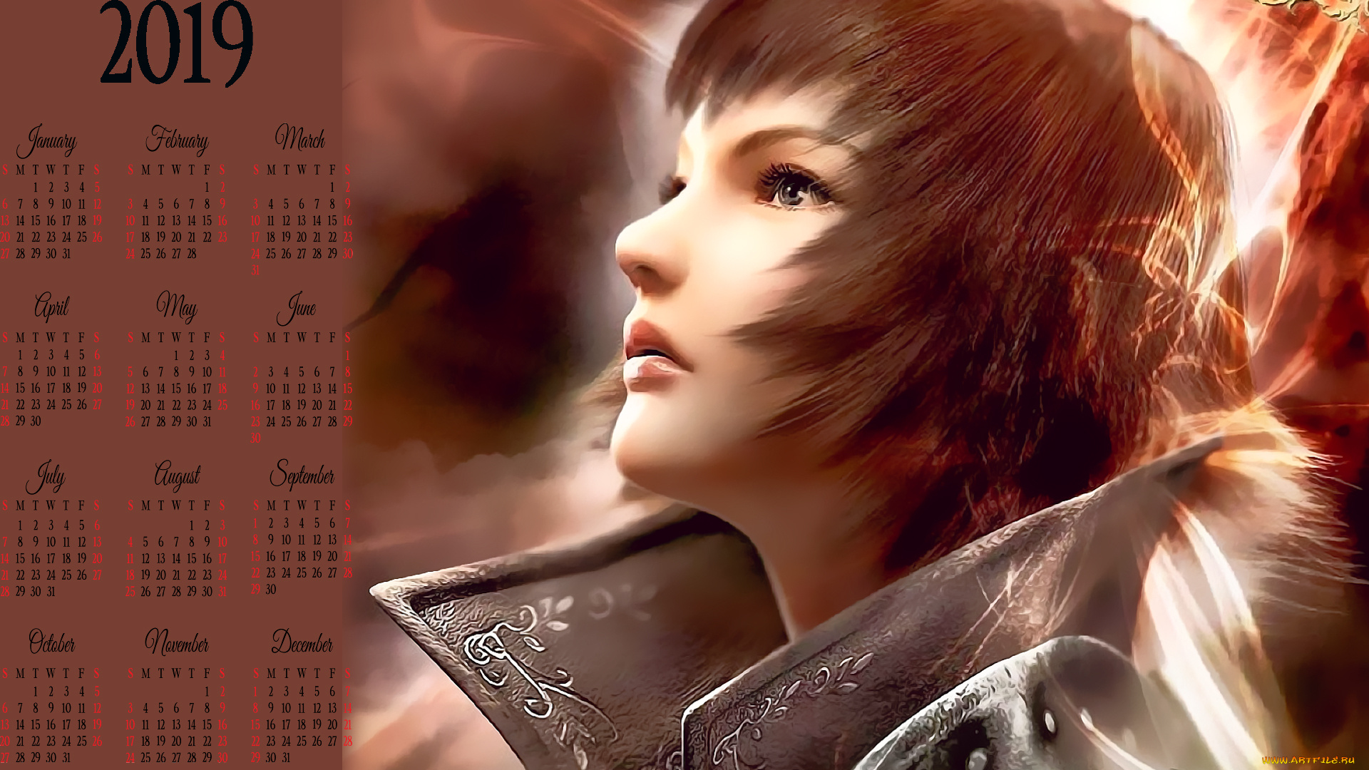 календари, фэнтези, профиль, девушка, лицо