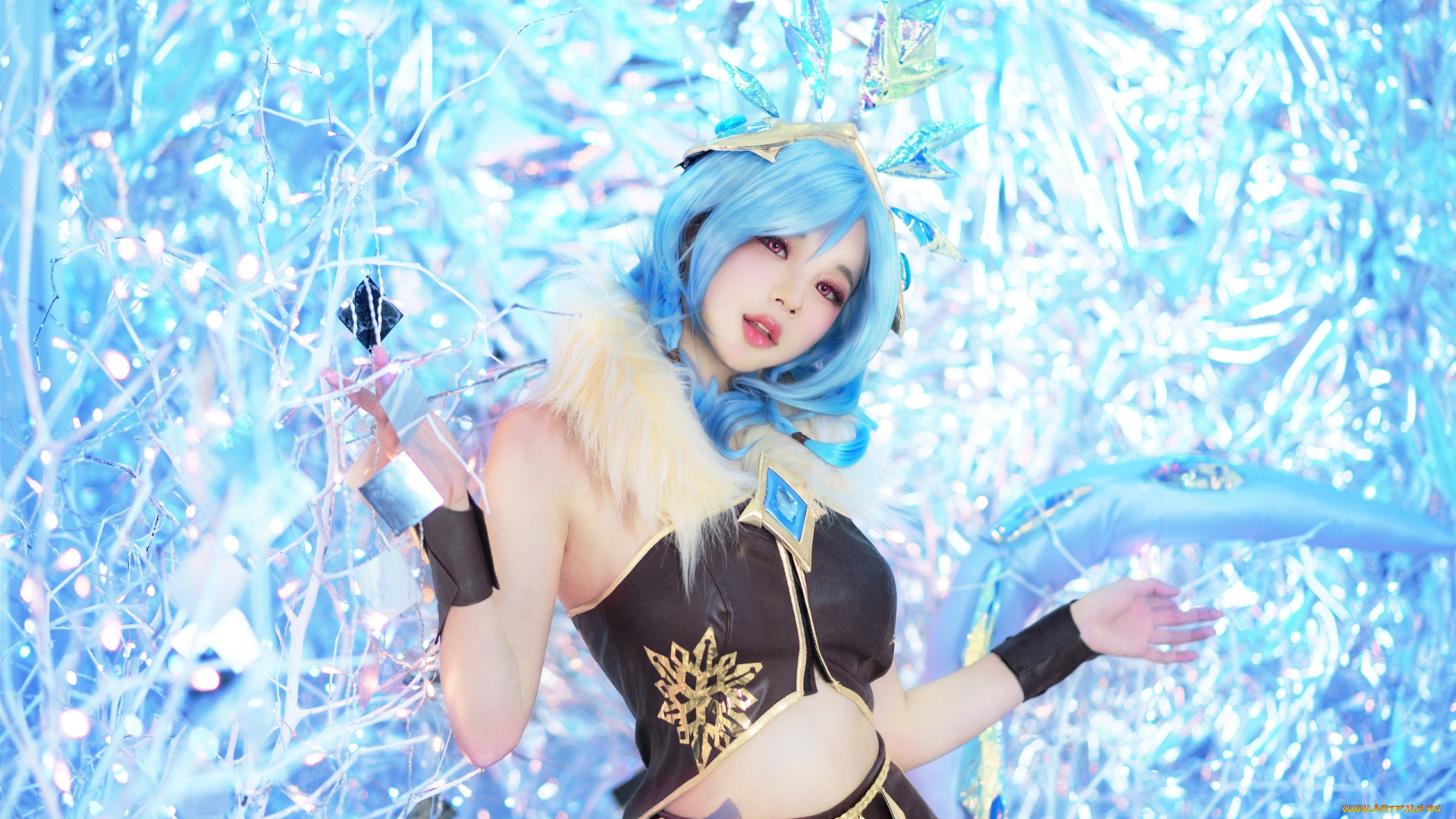 девушки, -, креатив, , косплей, league, of, legends, костюм, хвост, кристаллы, нико