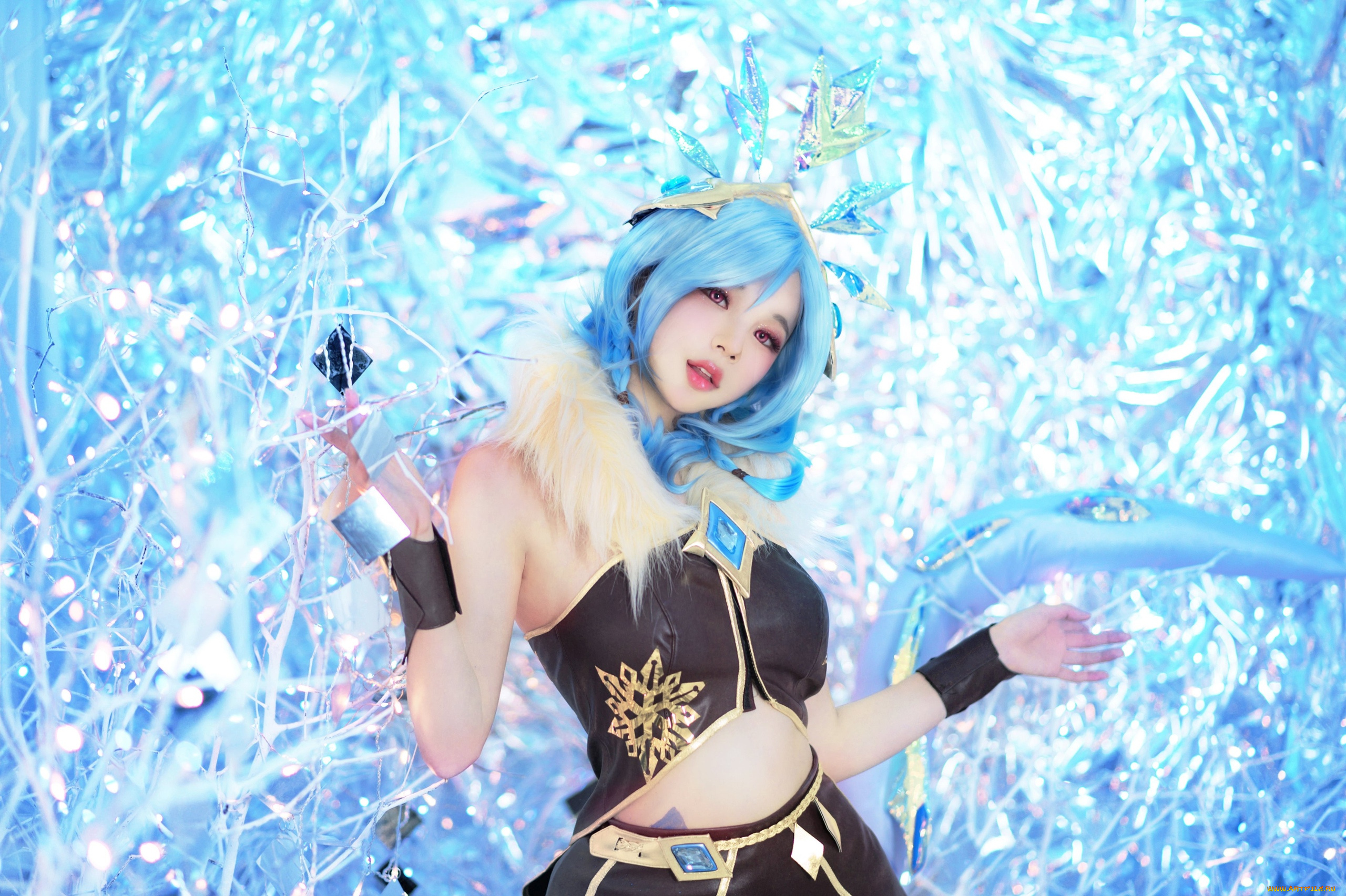 девушки, -, креатив, , косплей, league, of, legends, костюм, хвост, кристаллы, нико