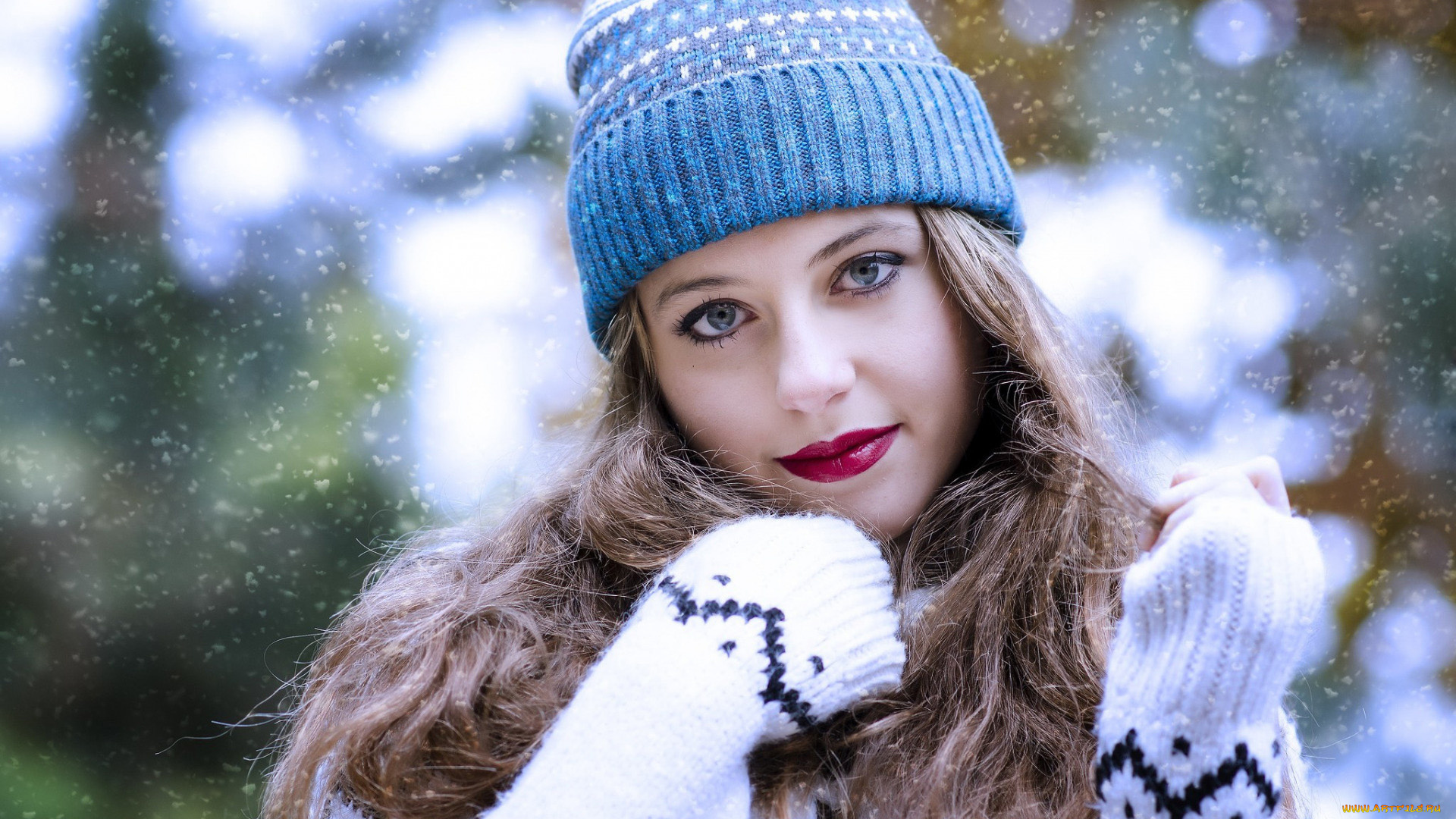 девушки, -, лица, , портреты, шатенка, шапочка, свитер