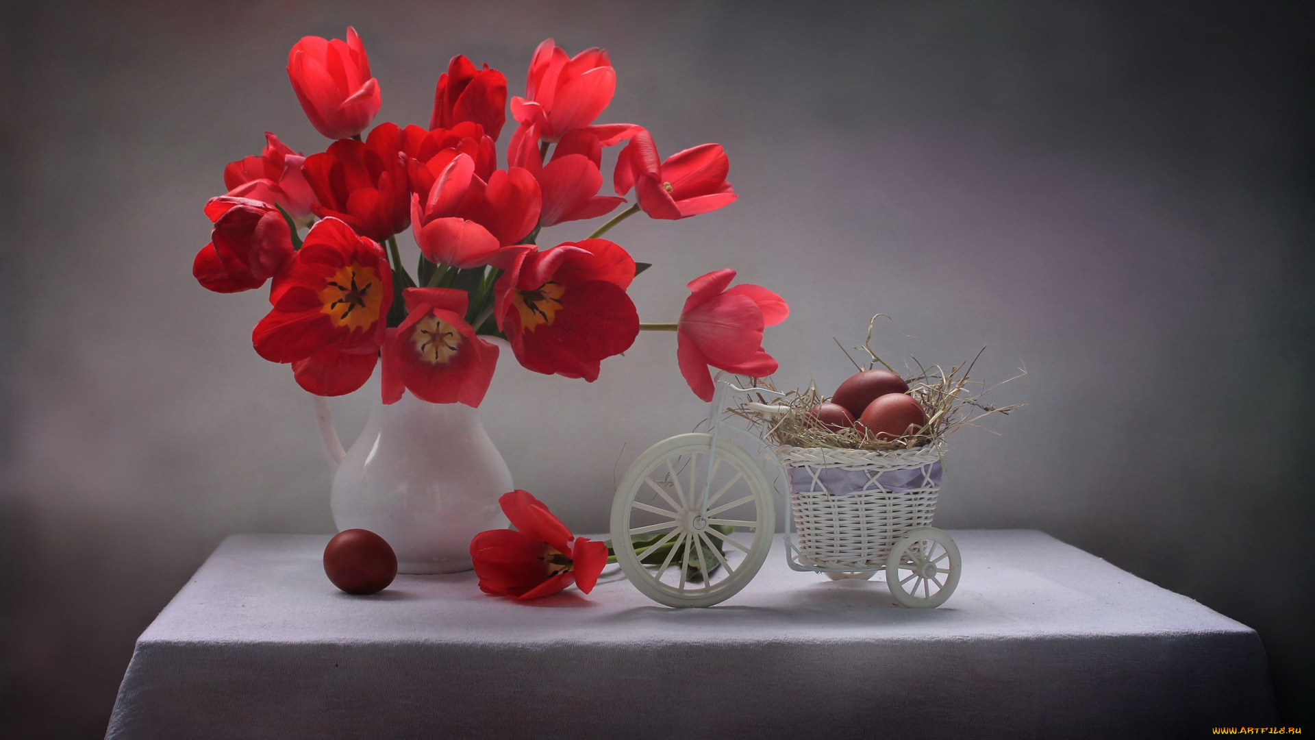 праздничные, пасха, ваза, тюльпаны, крашенки