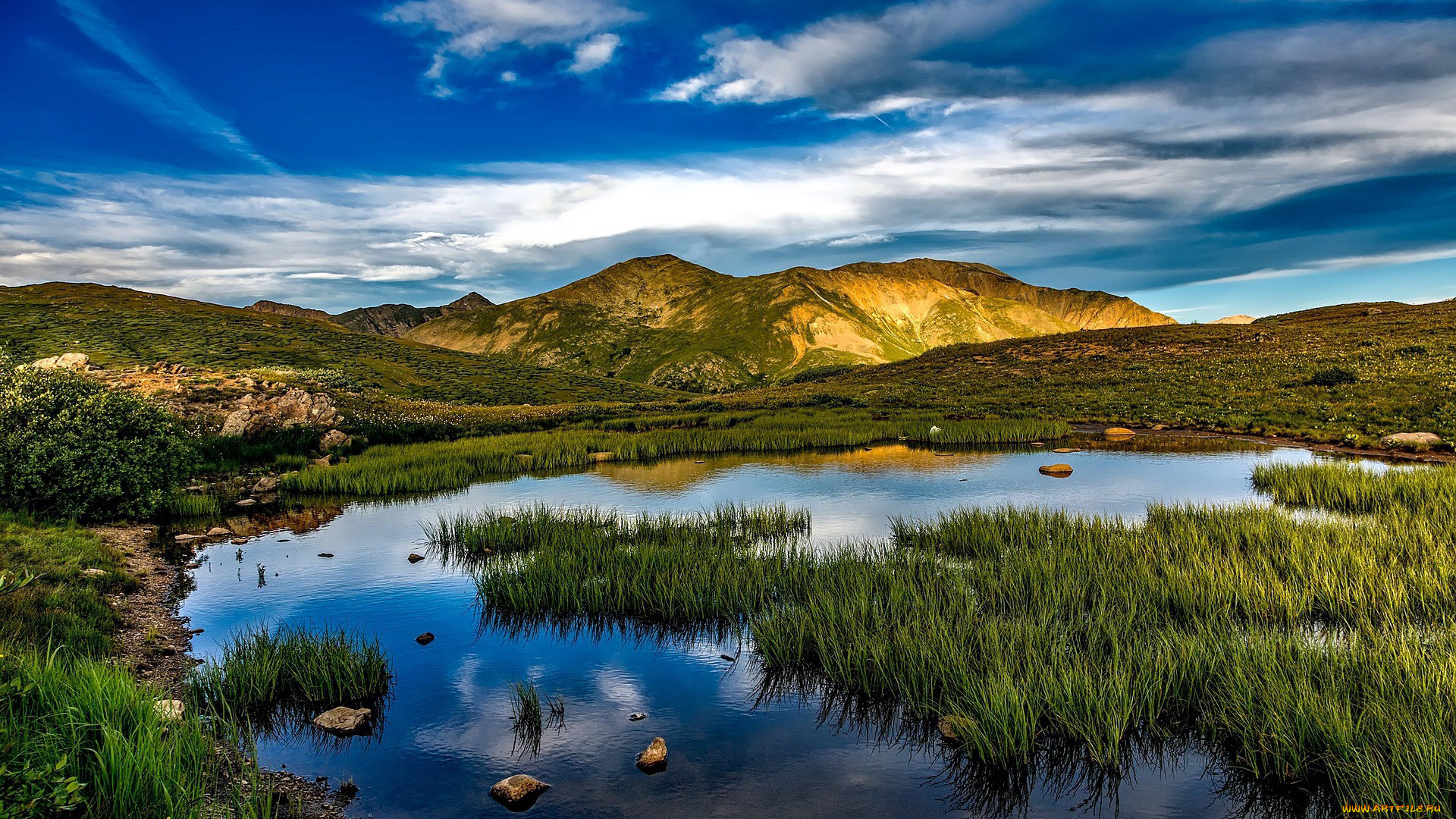 природа, реки, озера, горы, озеро, трава