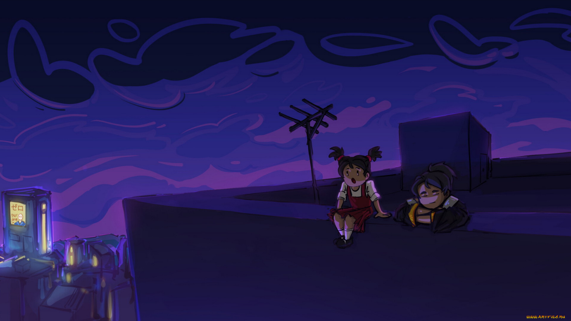 видео, игры, katana, zero, дети, крыша, город