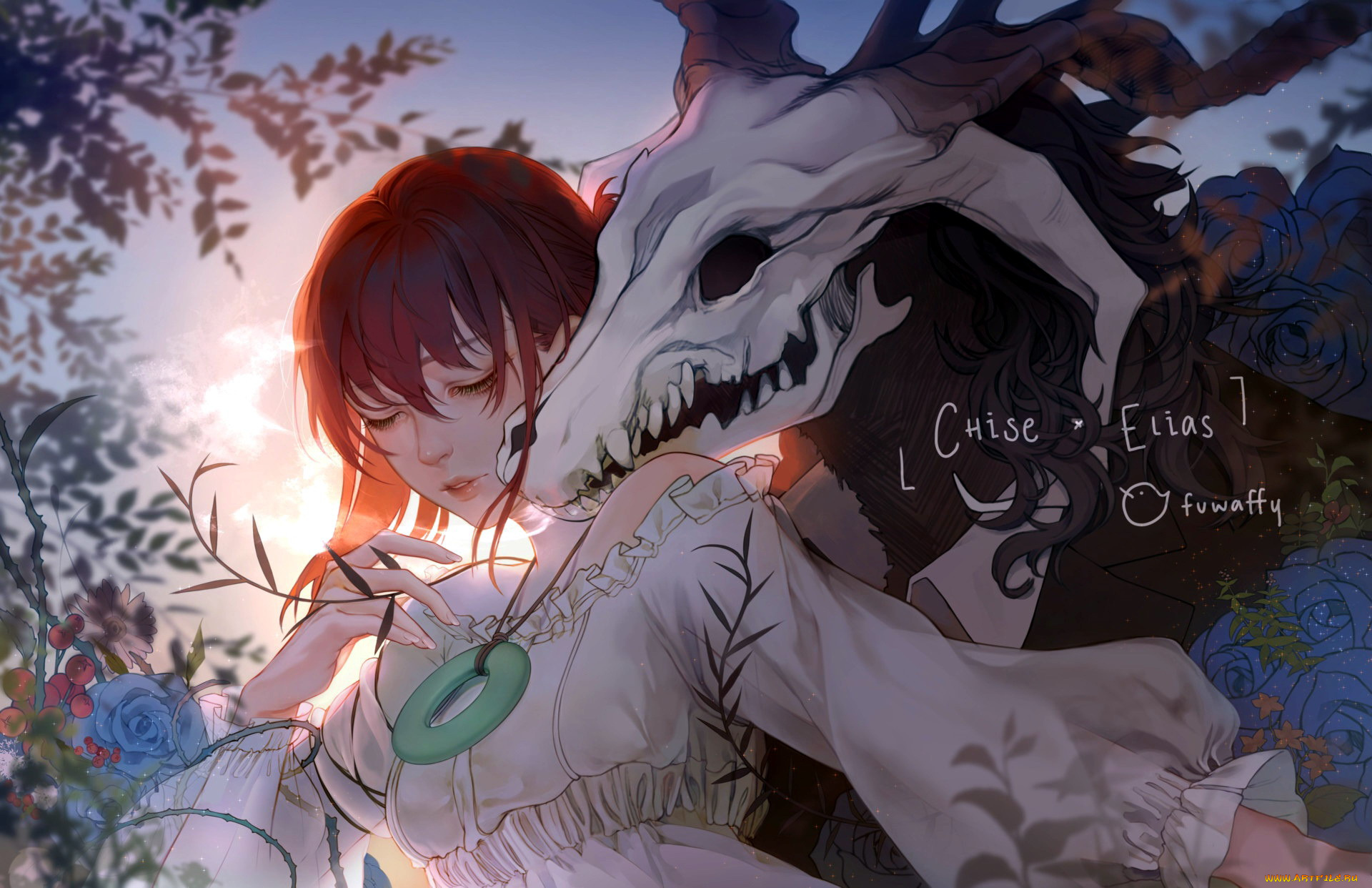 аниме, mahou, tsukai, no, yome, девушка, существо, череп