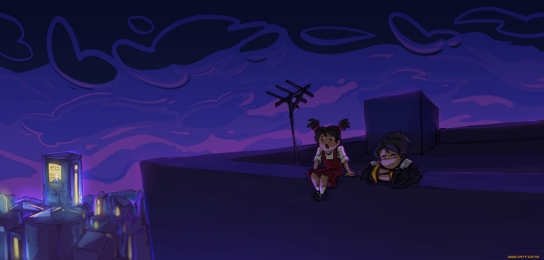 видео, игры, katana, zero, дети, крыша, город