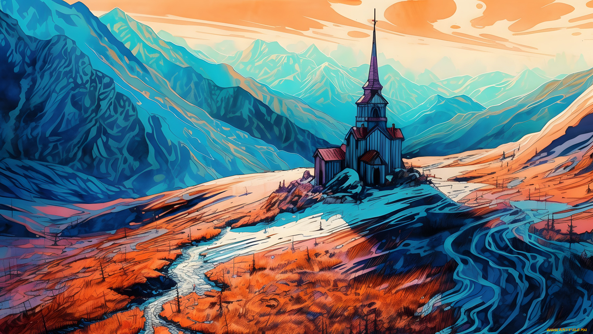 рисованное, города, церковь