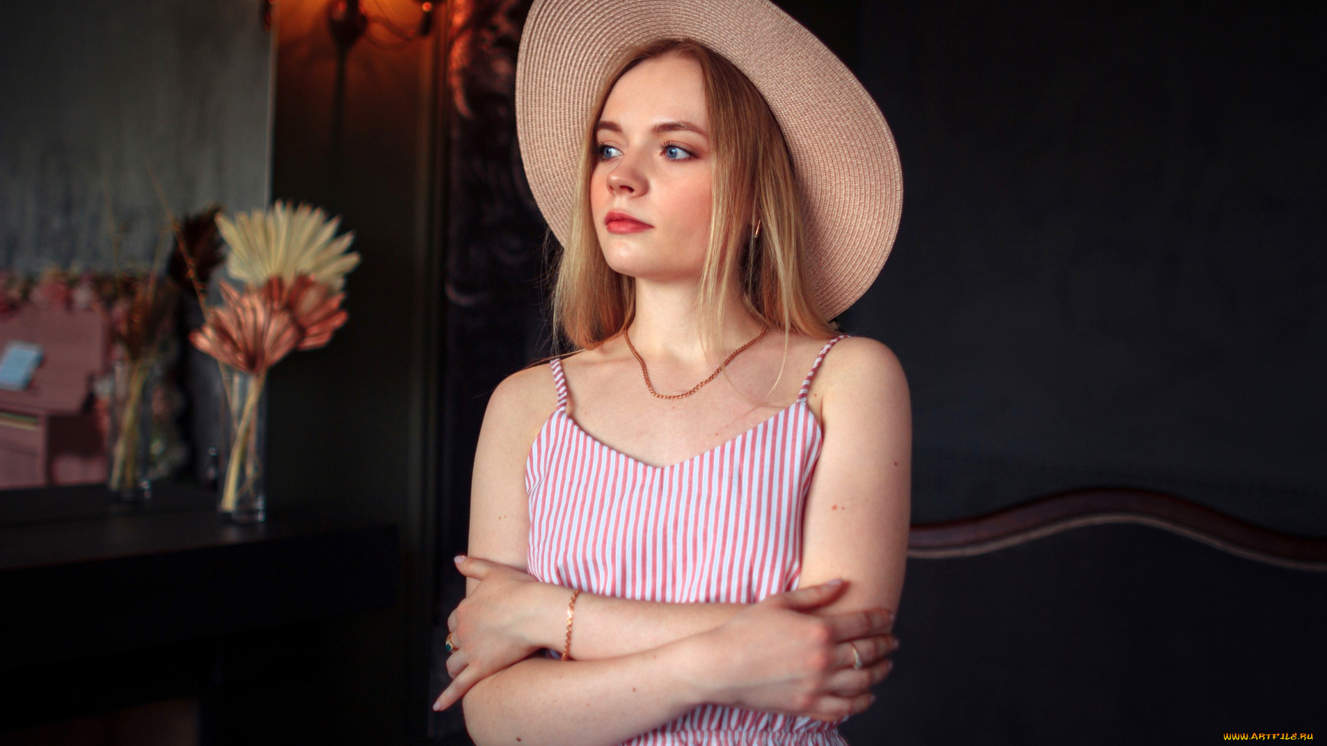 девушки, -, блондинки, , светловолосые, блондинка, шляпа, сарафан