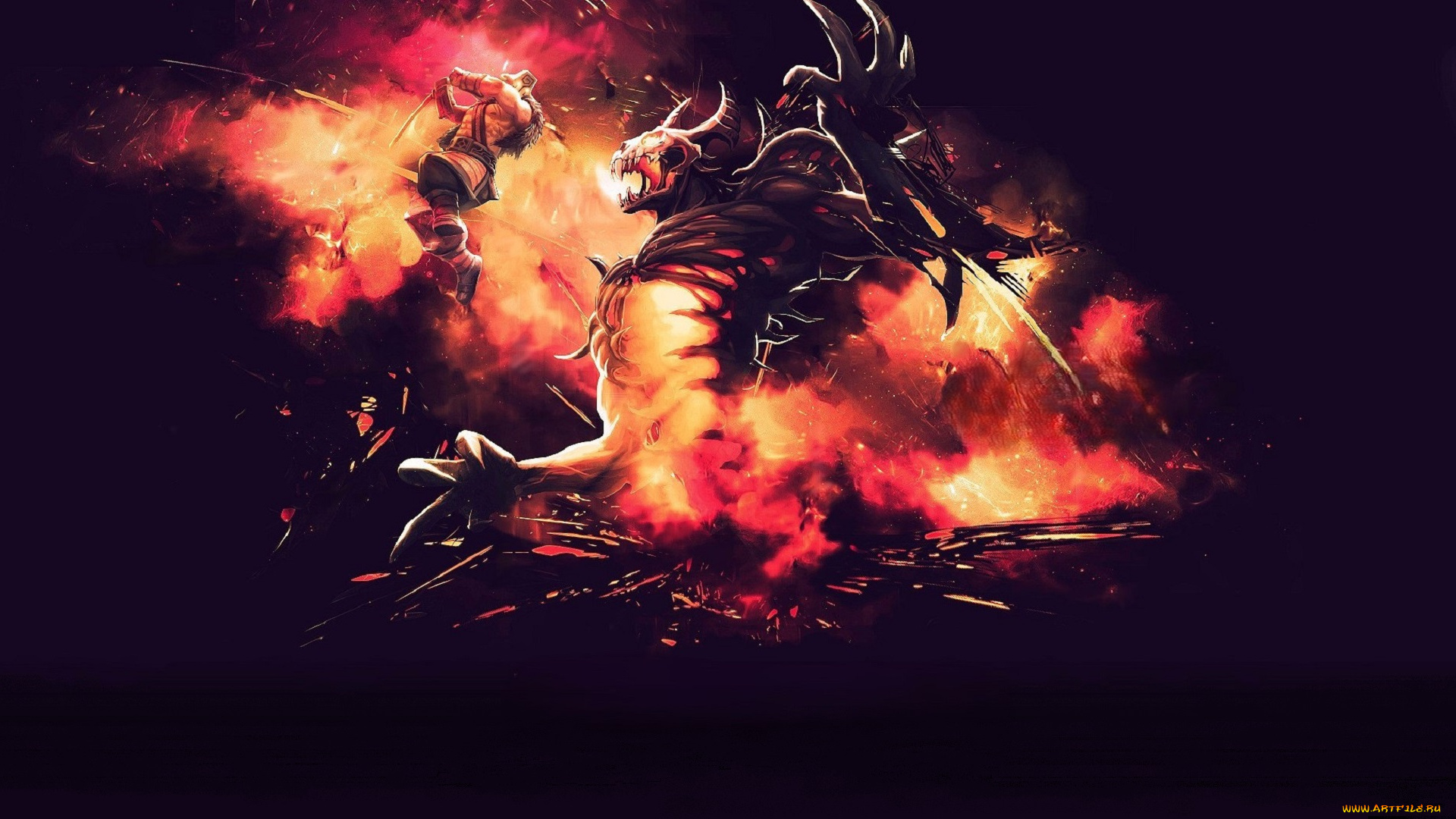 видео, игры, dota, 2, монстр, демон, воин, поединок