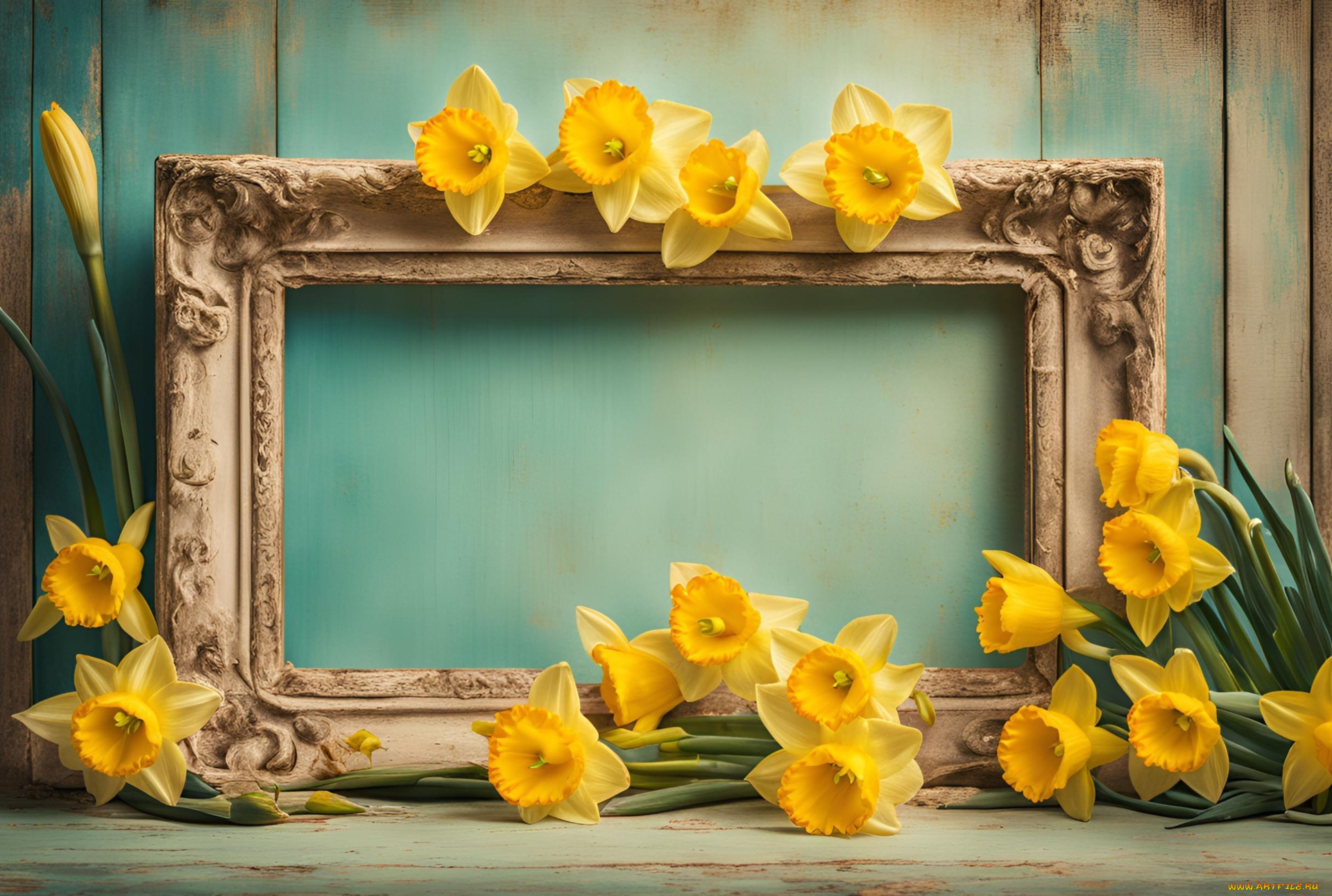 разное, компьютерный, дизайн, рамка, нарциссы, желтые
