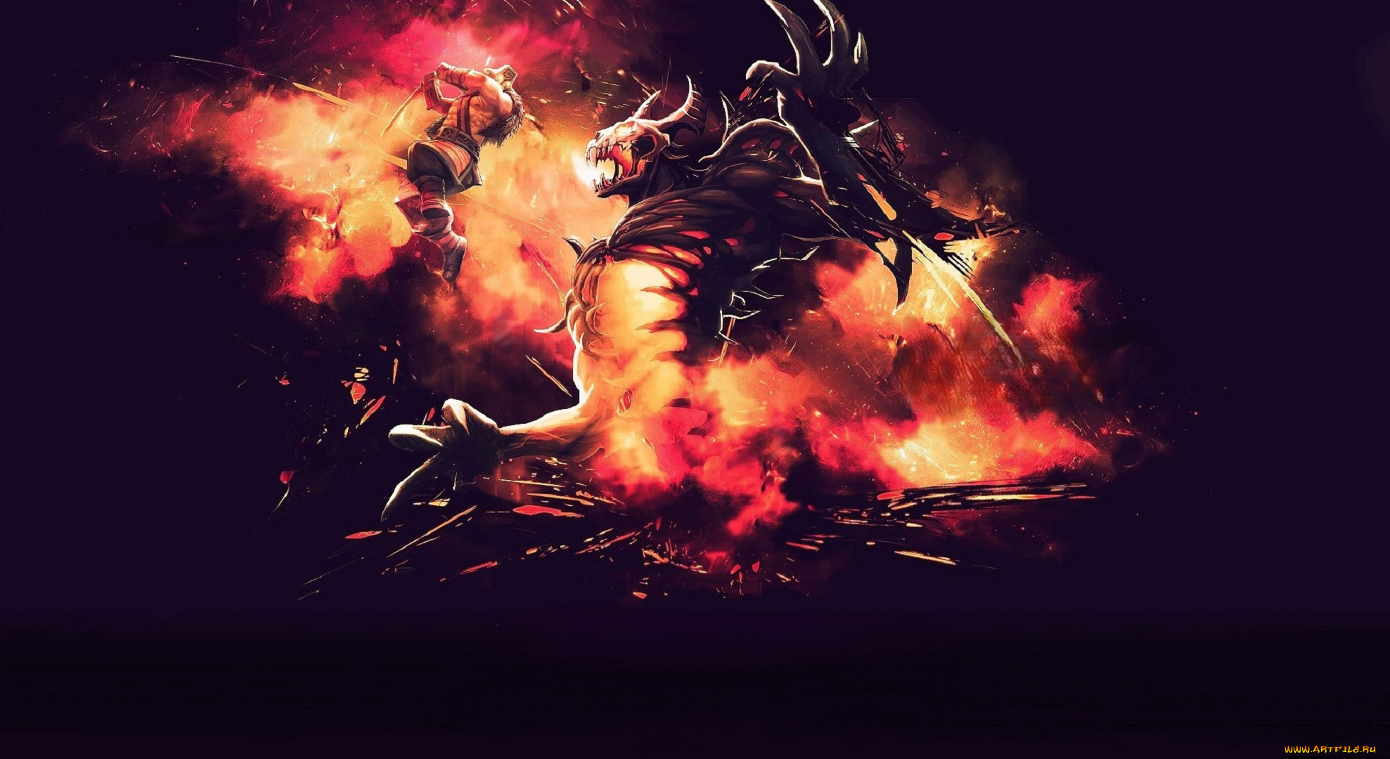 видео, игры, dota, 2, монстр, демон, воин, поединок